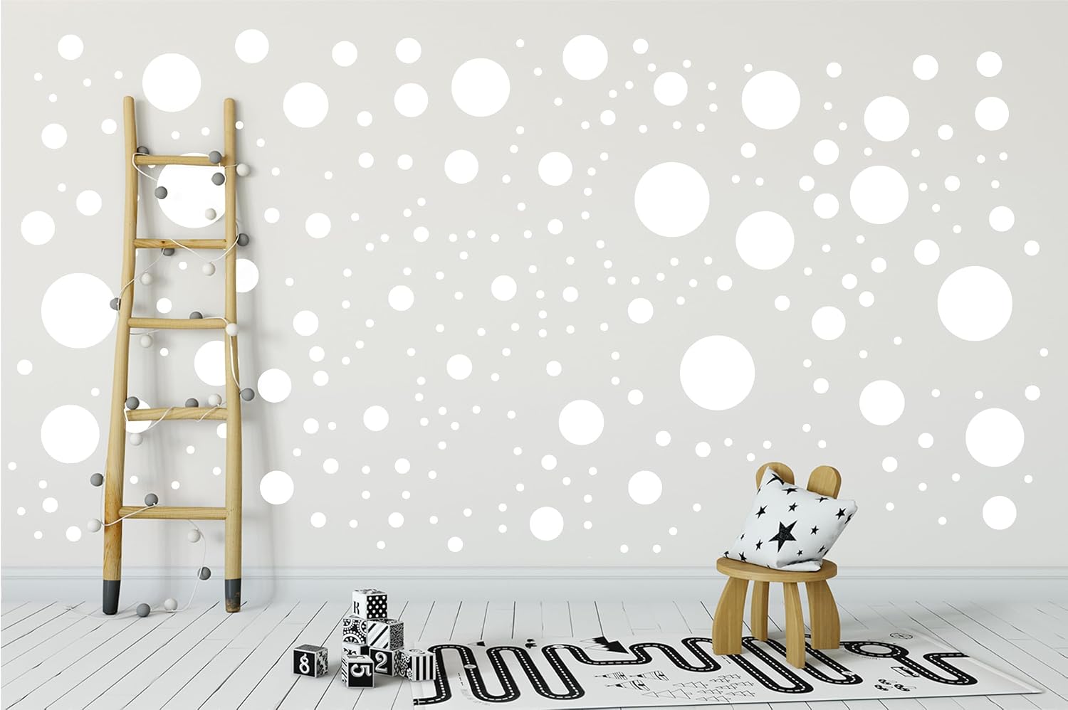 500+ Assorted Polka Dot Circle Wall Stickers for Kids Bedroom Living Room / White