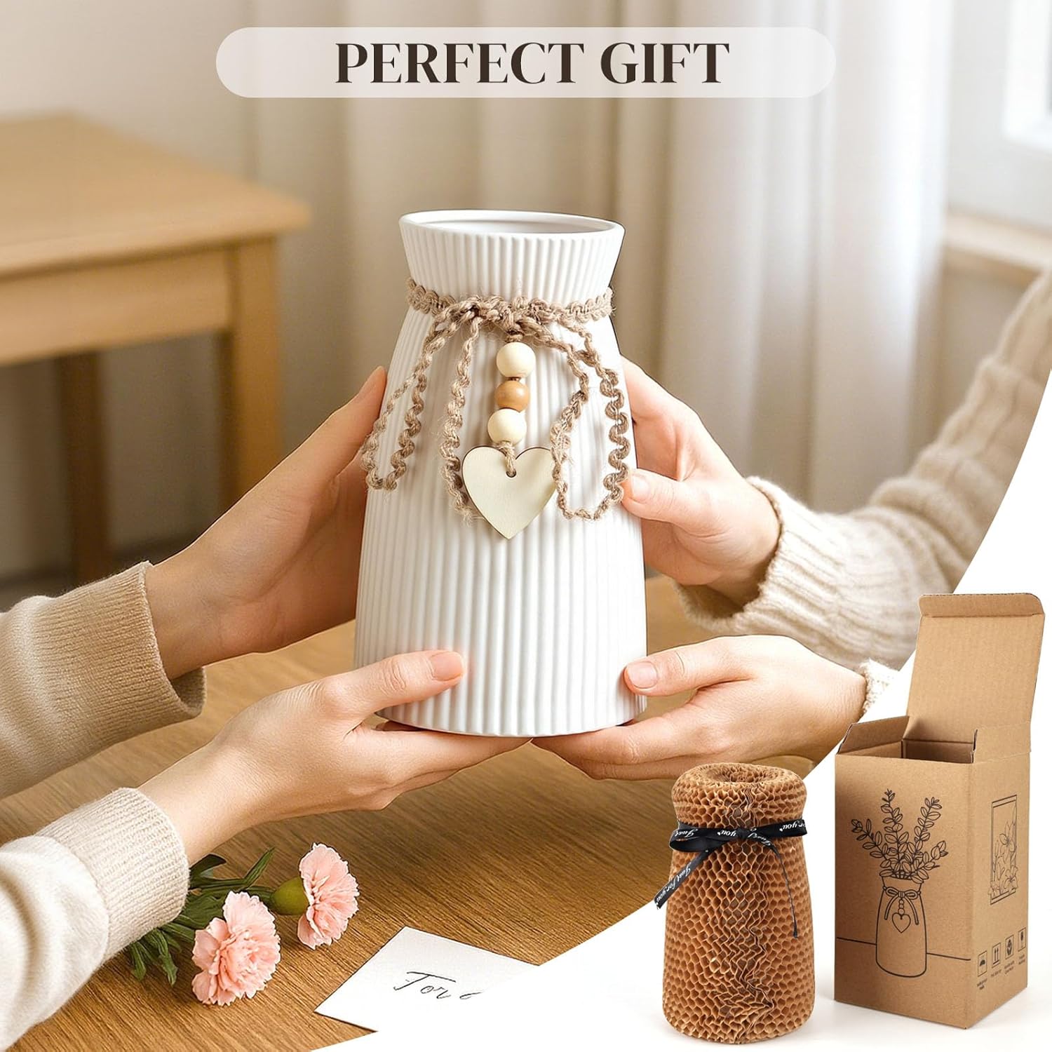 Ceramic Vase / 6.3" Tall Small Flower Vase for Pampas Grass / White