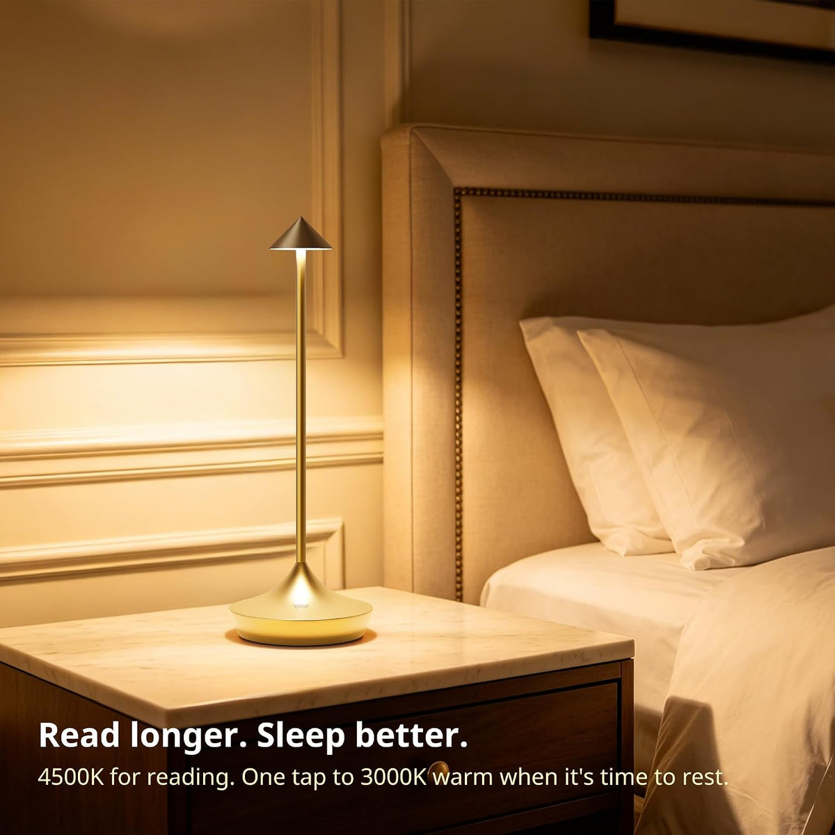 Cordless Rechargeable Table Lamp, Long-Lasting 60-Hr Battery, Dimmable LED | Set of 2 Gold with IP54 6000mAh 3 Color