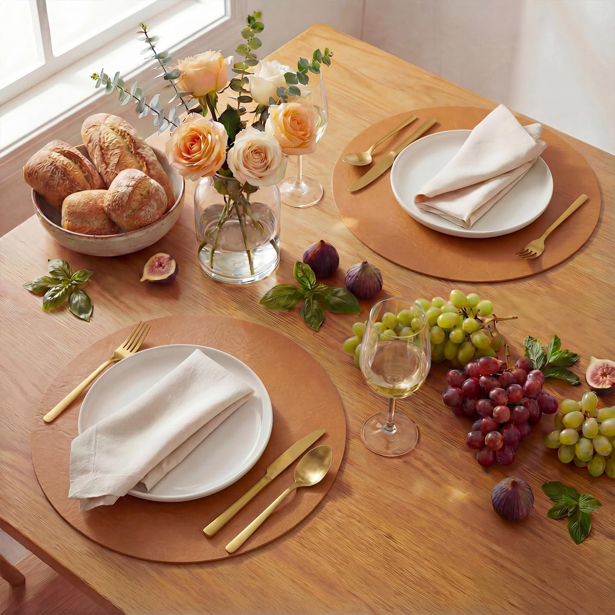 Artoid Mode Rust Faux Leather Placemats Set of 6, 15 Inch Waterproof Wipeable Heat Resistant Vinyl Place Mats