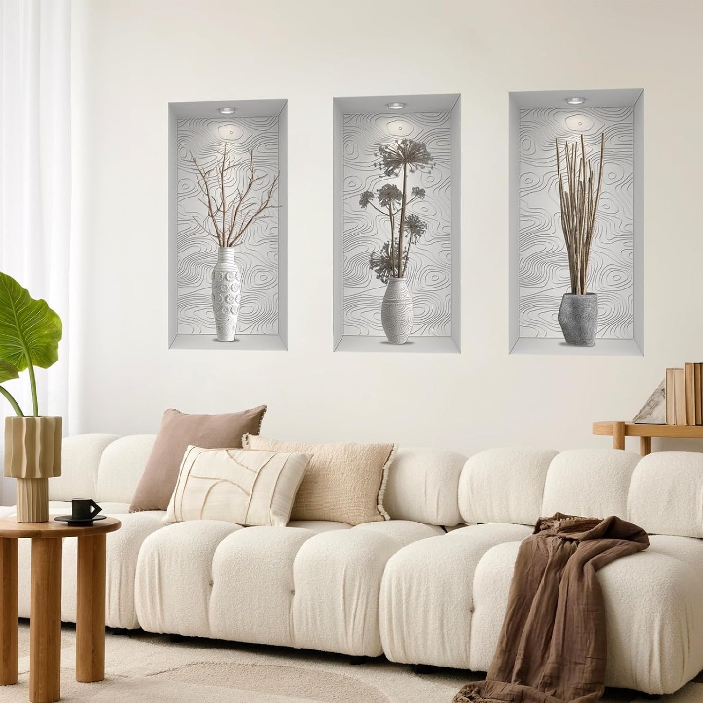 3D Vase Art Wall Stickers Self-Adhesive Potted Wall Decals / Grey Branch