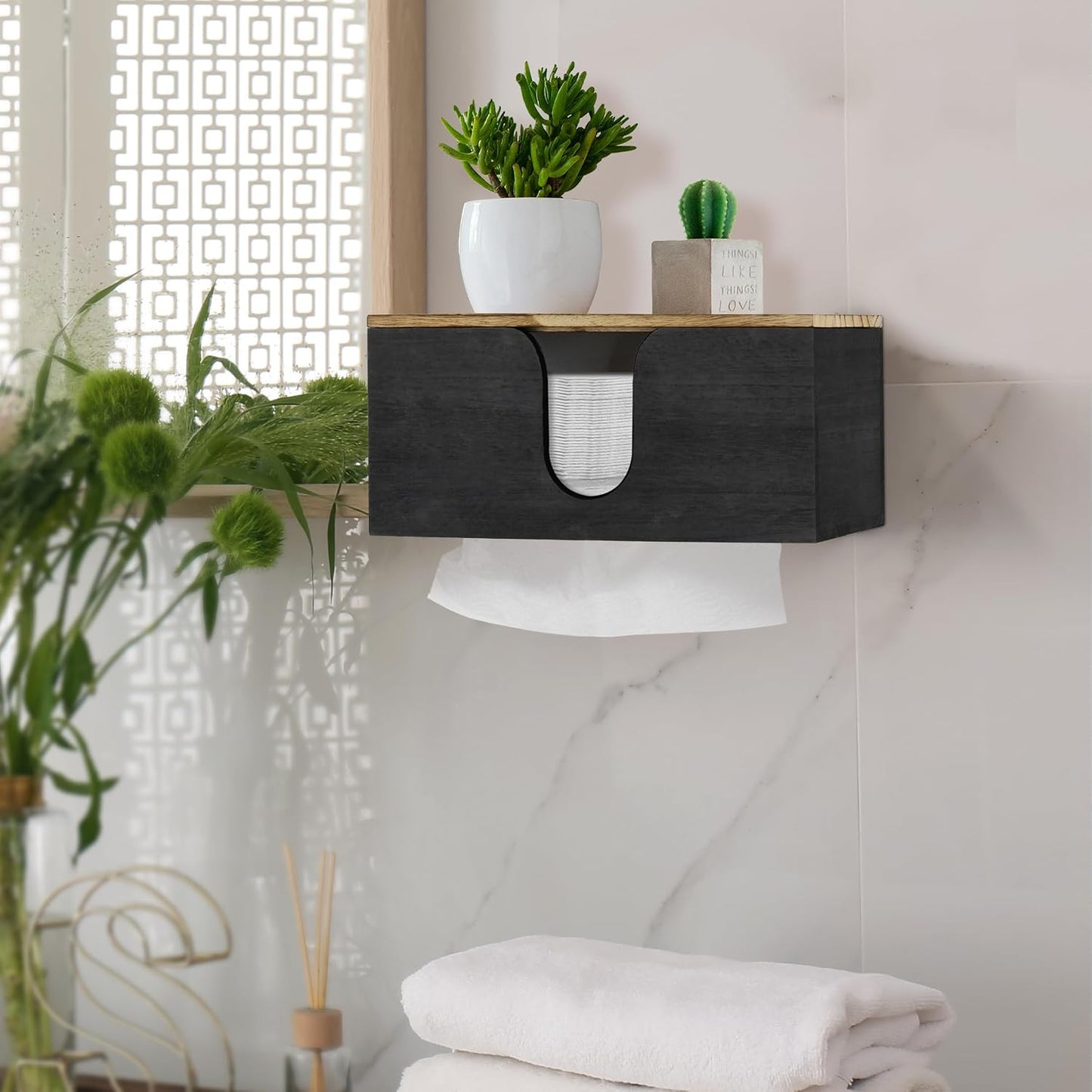 2 Pack Solid Wood Paper Towel Dispenser Wall Mounted, Folded Paper Towel Holder with Lid, Commercial C-Fold, Z-Fold