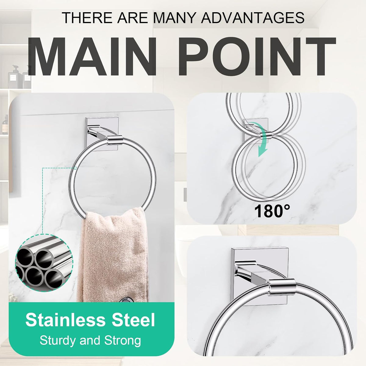 Polished Chrome Bathroom Hardware Accessories Towel Bar Set, 10 Pieces Bathroom Towel Bar Holder Set, 23.6 Inch