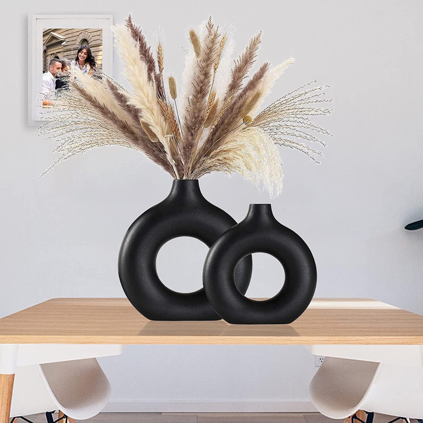 Ceramic Vases / Style for Pampas Grass Matte Ceramic Vase / Black / Small + Big / Set of 2
