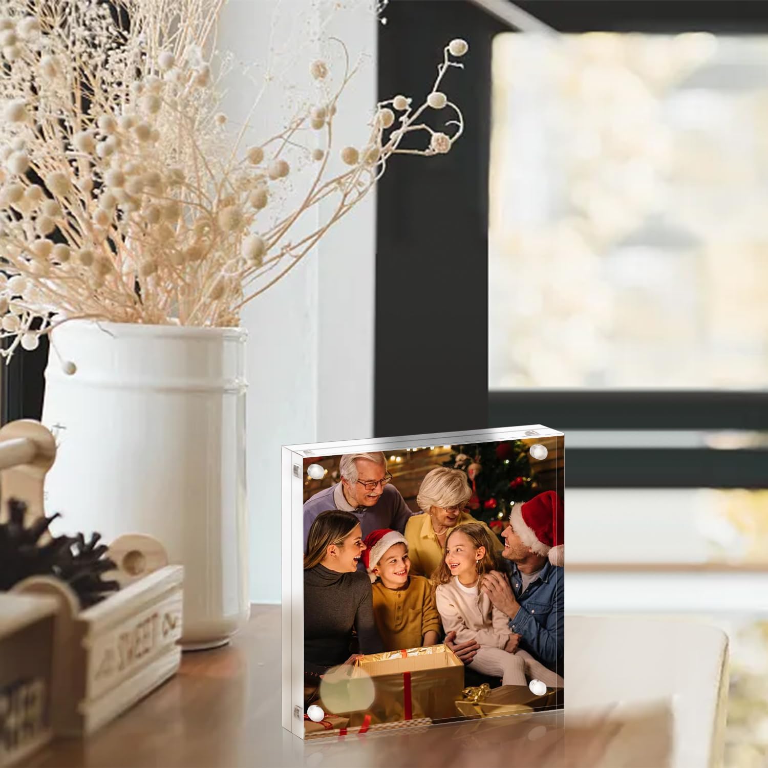 AMEITECH Acrylic Picture Frame 8x8-5 Pack, Clear Double Sided Frameless Photo Frame with Magnetic, Free Standing
