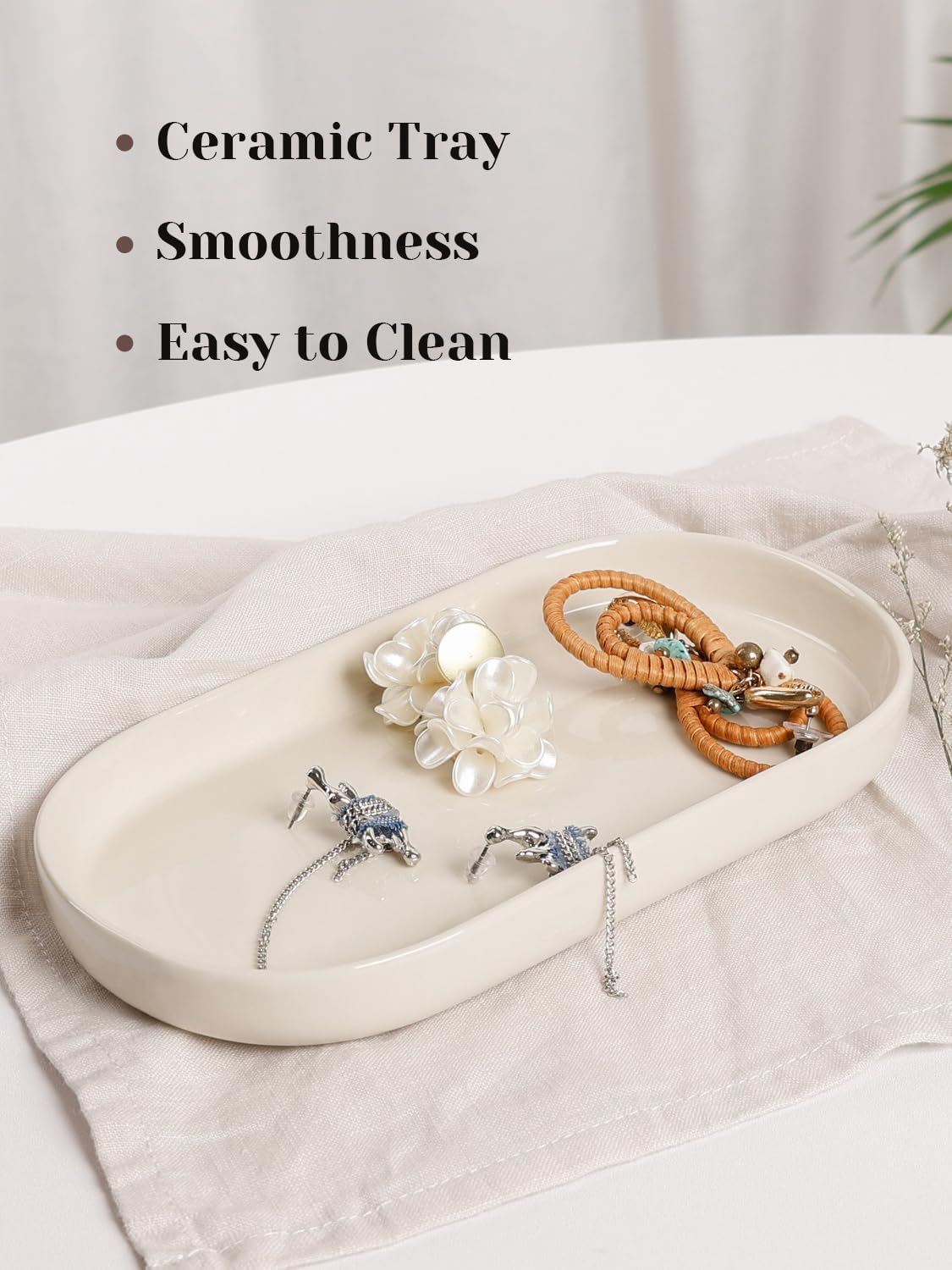 7" Ceramic Bathroom Vanity Tray / Beige