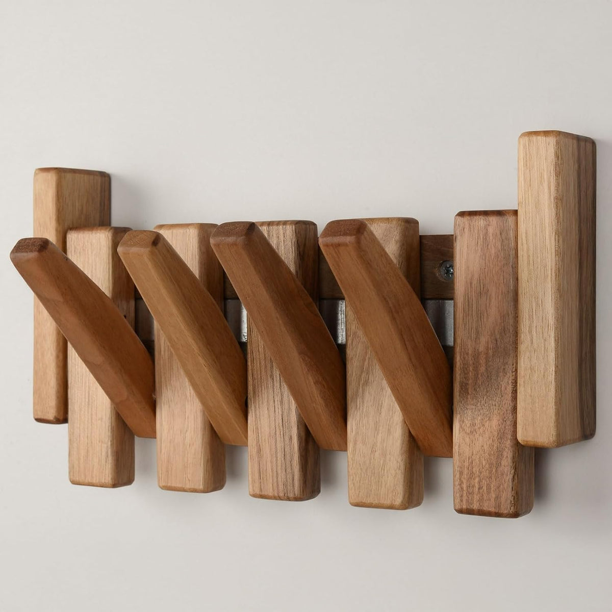 Walnut Piano Key Coat Rack with 4 Flip Hooks | Solid walnut wall-mounted coat rack with 4 flip hooks for coats, hats