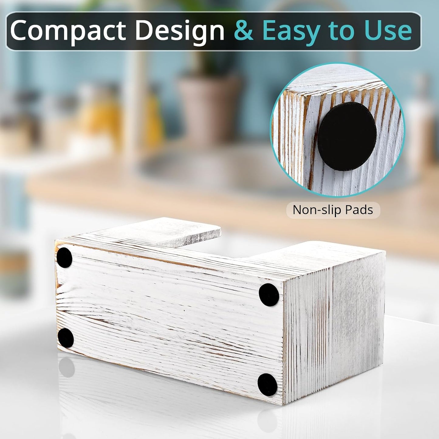 Paper Towel Dispenser Countertop, White Washed Wood Bathroom Paper Towel Holder, Napkin Holder for Kitchen, Countertop