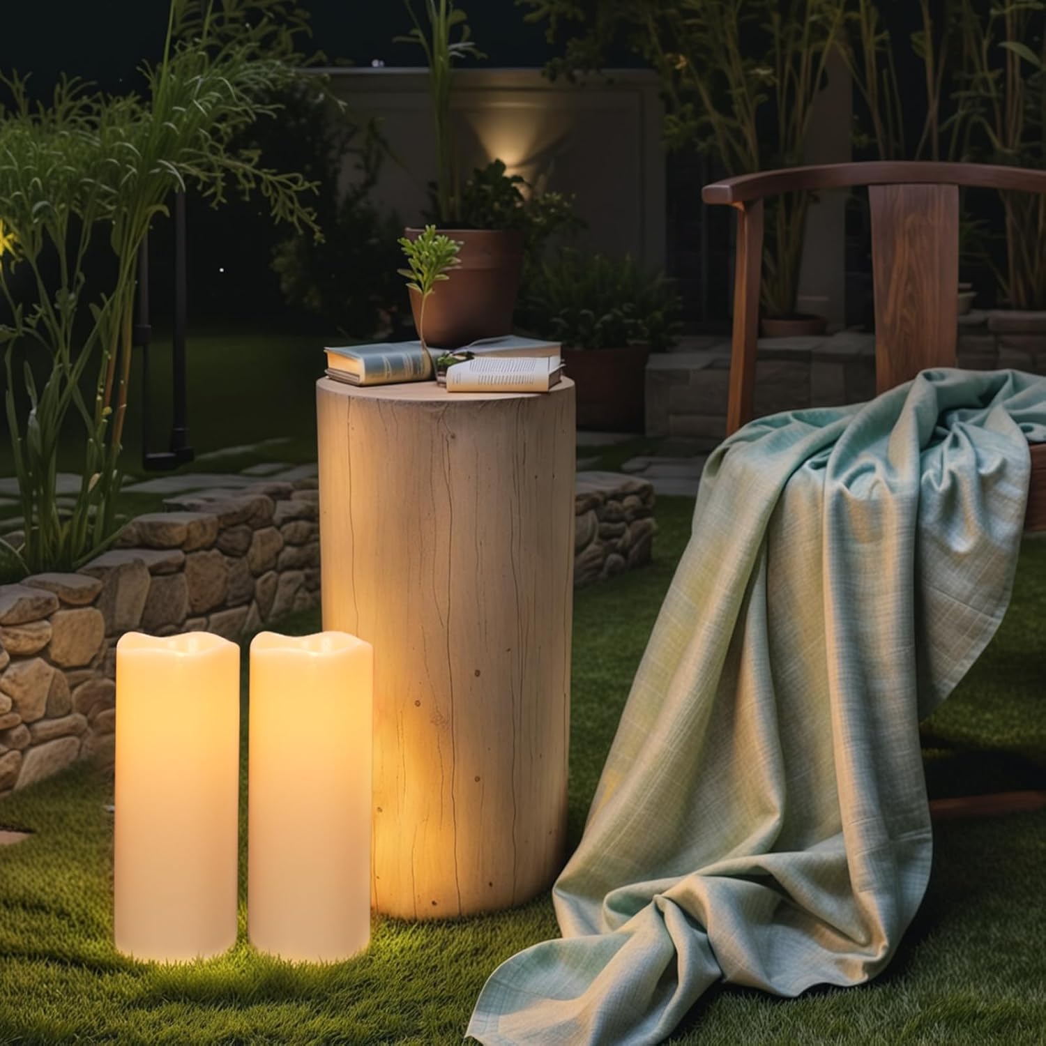 GenSwin Solar Candles Outdoor Waterproof Lantern Ivory White 4 x 10 in | IP65, Sensor for Dusk to Dawn, Large Pillar