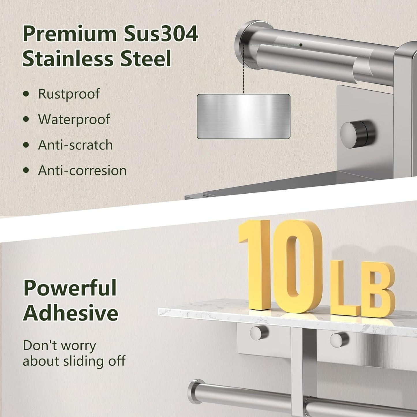 Marble Toilet Paper Holder with Shelf Doulble Bathroom Tissue Roll Holder | Brushed Nickel 304 Stainless Steel Toilet