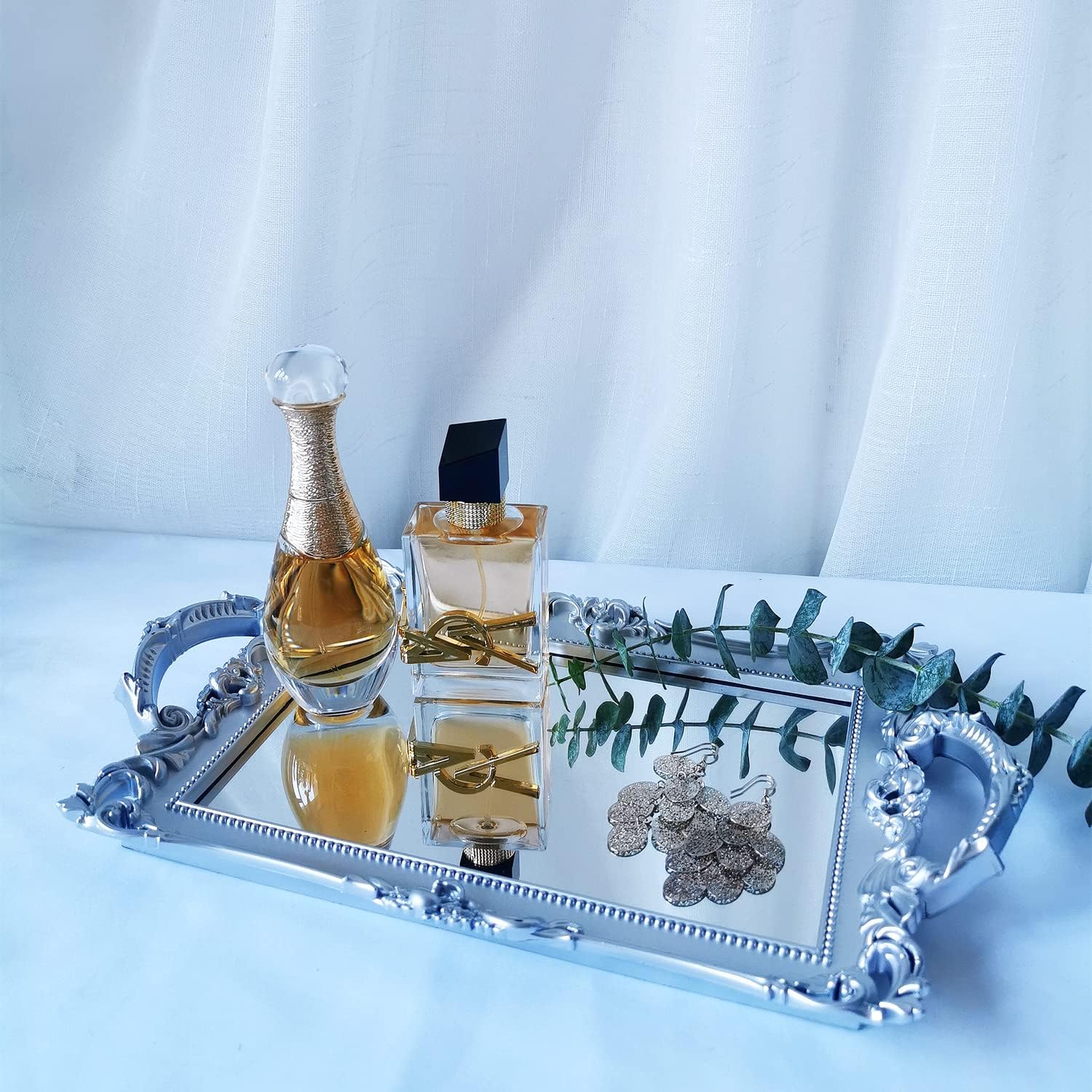 Serving Tray / Makeup Organizer / Silver / 13 x 7.8