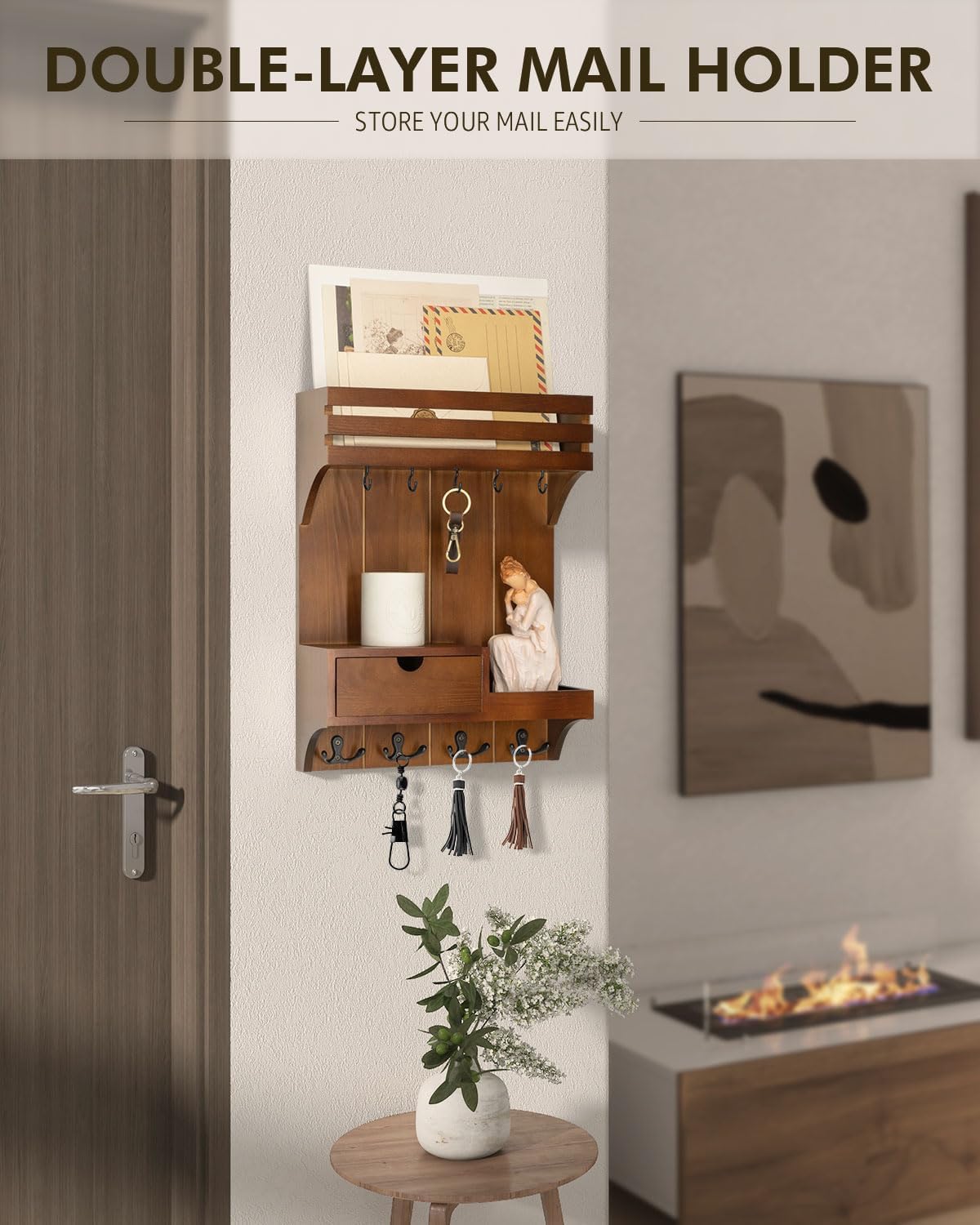 Farmhouse Key Holder Wall Mount / Brown / Small Drawer