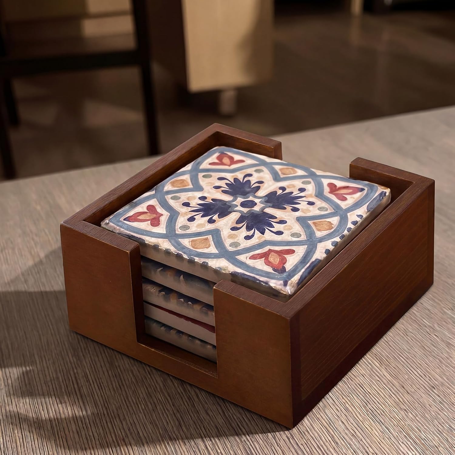 Rustic Wooden Drink Coaster Holder / Set of 2