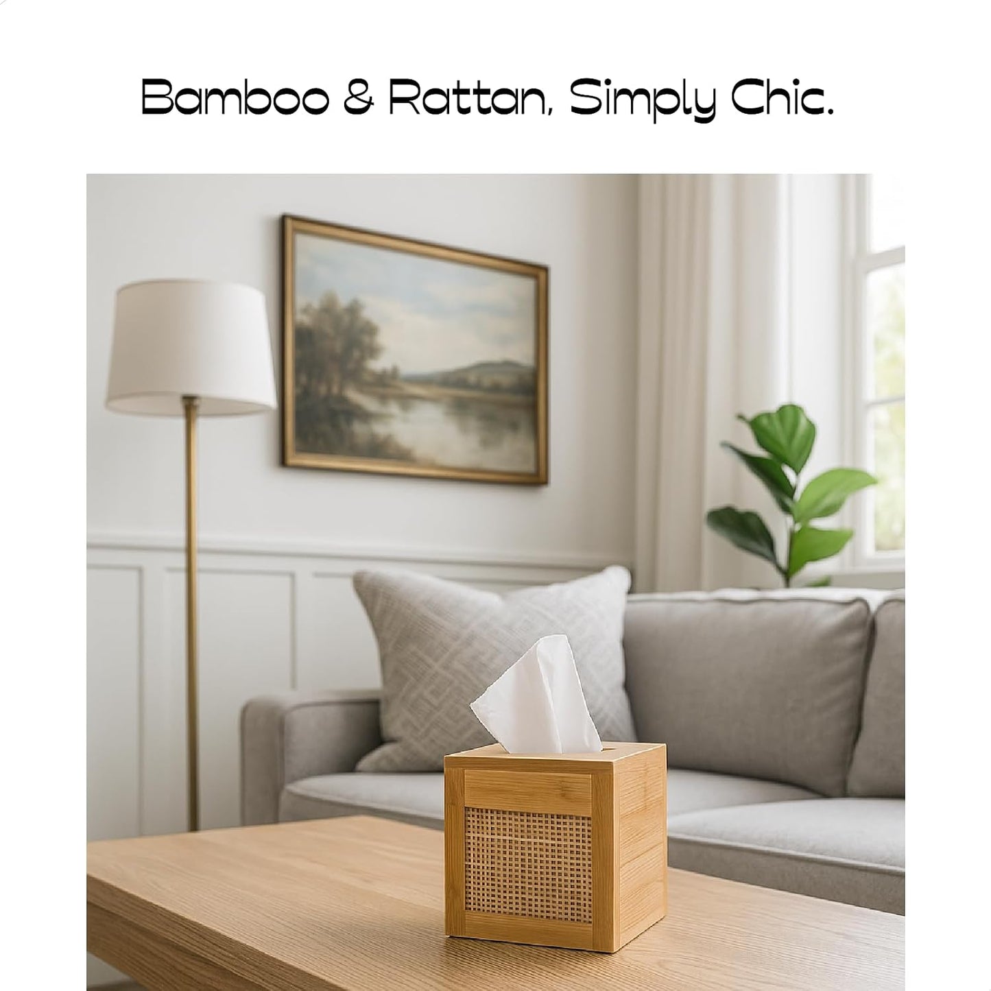 Natural Rattan Tissue Holder / Natural Square