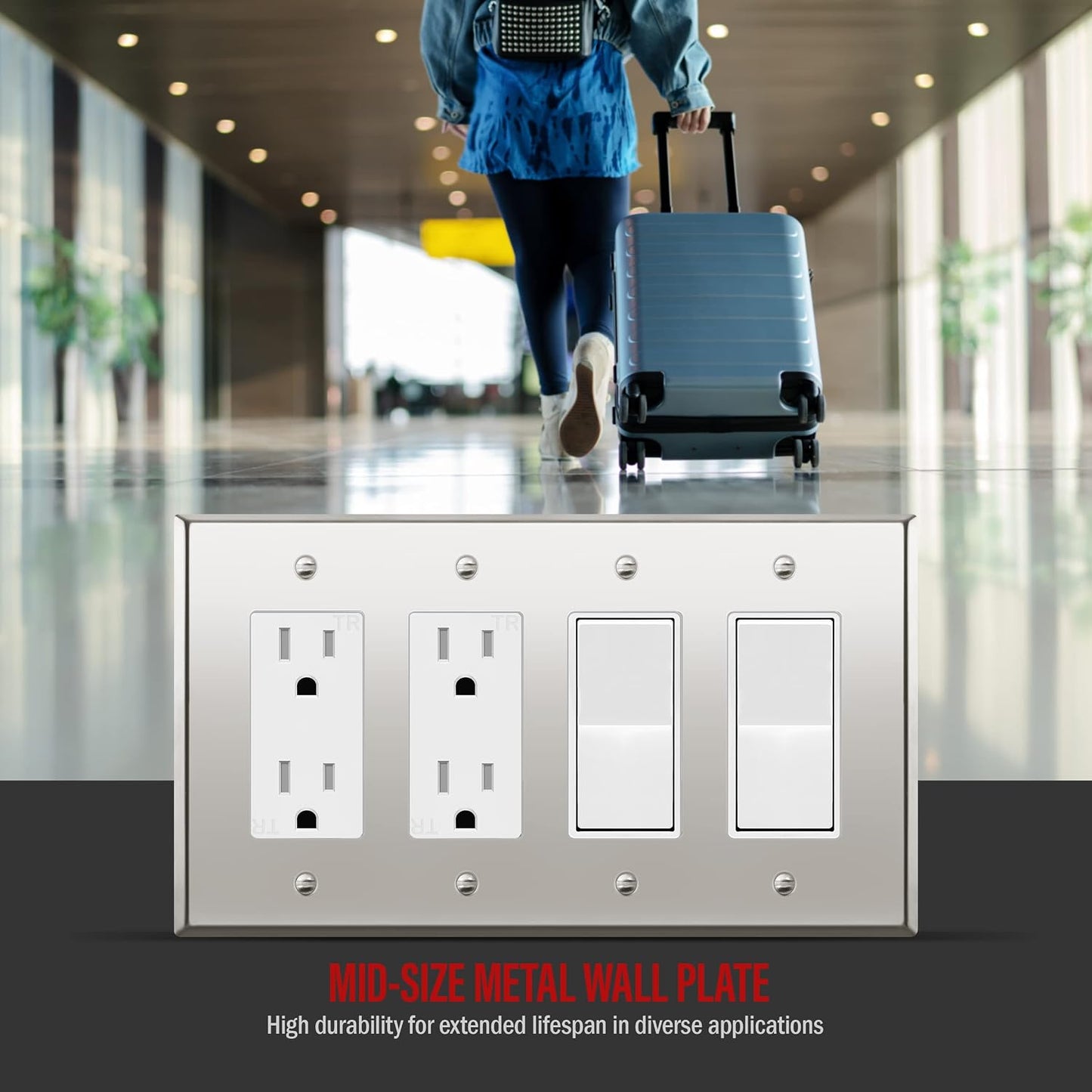 ENERLITES Quad Decorator Metal Wall Plate, Decorator Switch Receptacle Cover, Corrosion Resistant, Stainless Steel 201