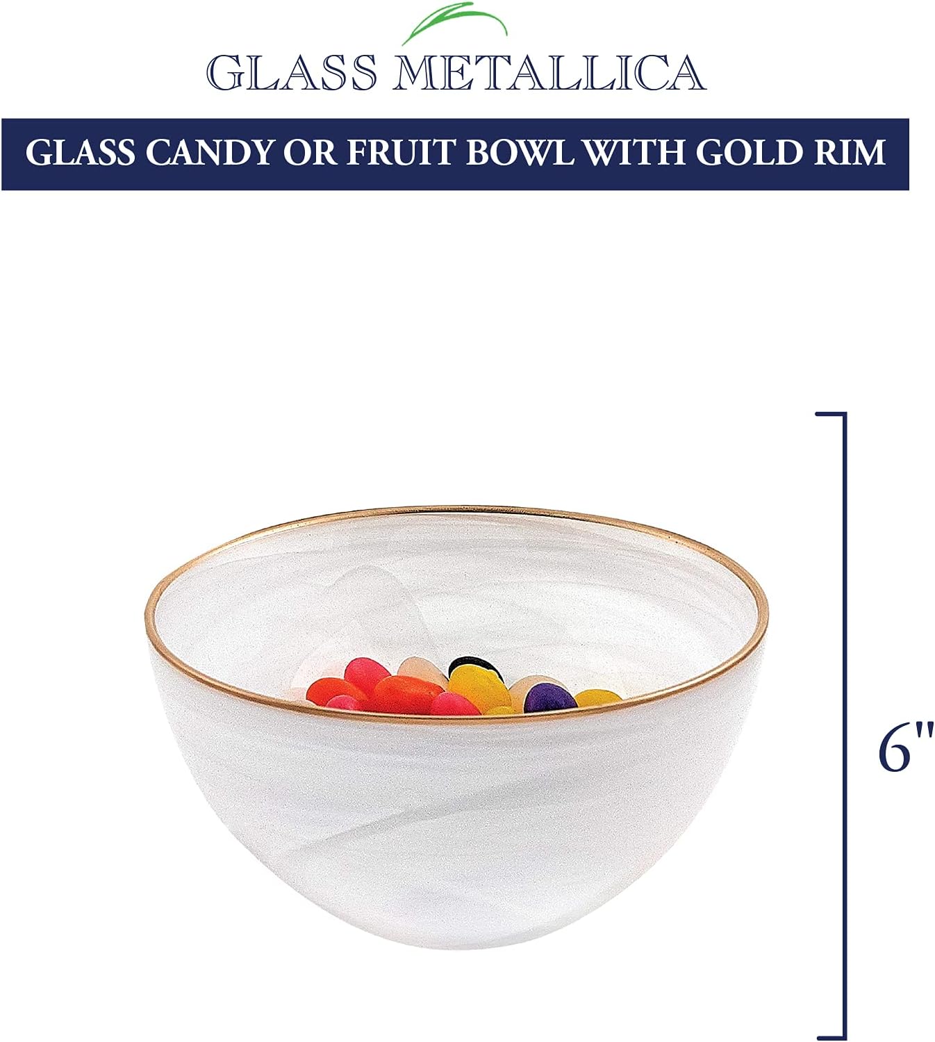 Alabaster Glass Soup Bowl / White with Gold