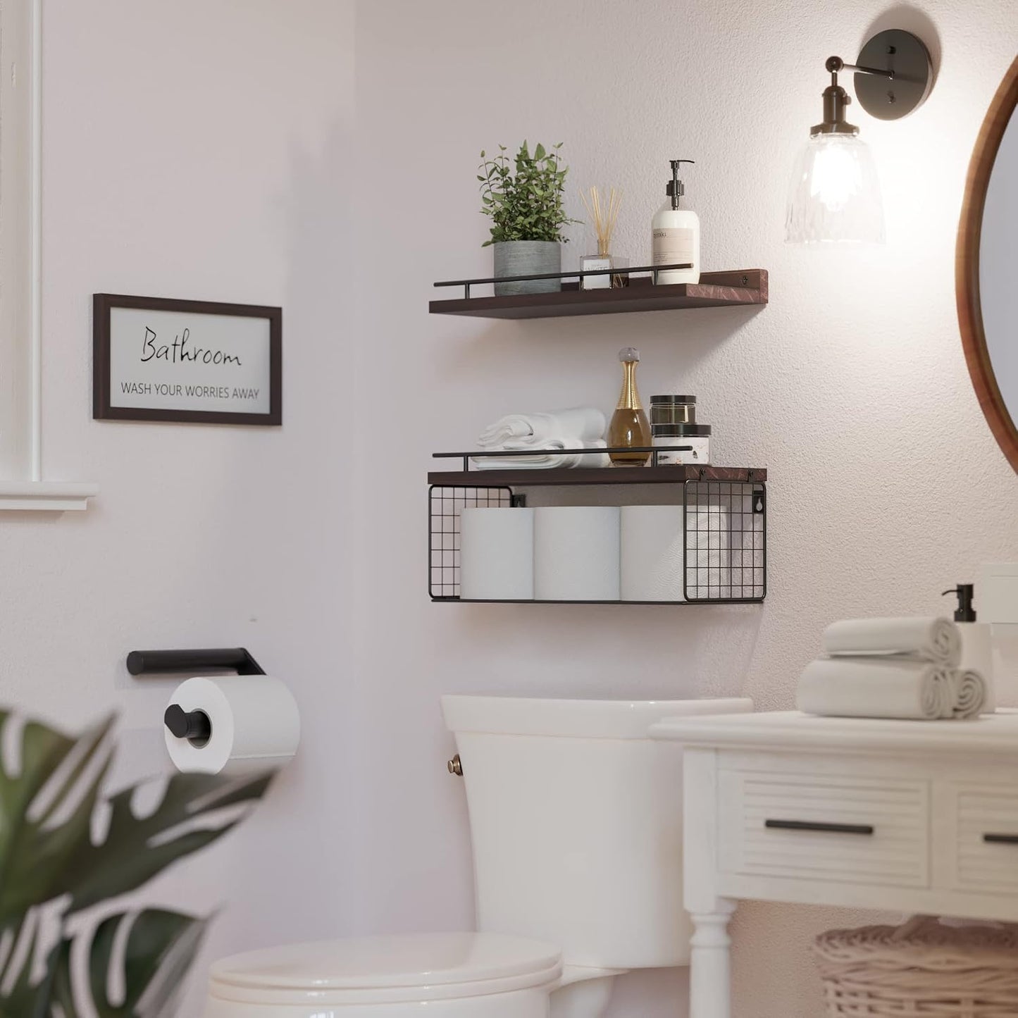 Floating Shelves for Bathroom Decor Art, Rustic Brown | Bathroom Organizers and Storage, Wall Shelves Over Toilet with
