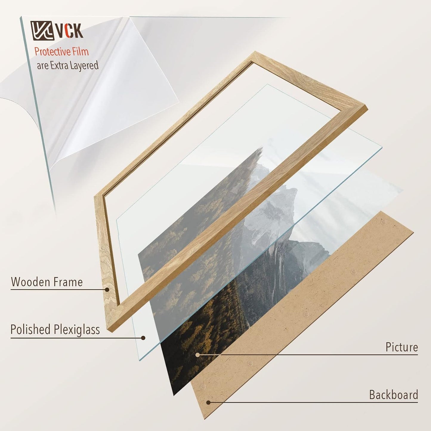 VCK 16x20 Poster Frames for Wall - 3 pack, Beige Natural Solid Wood Picture Frame, Exclusive Wood Grain