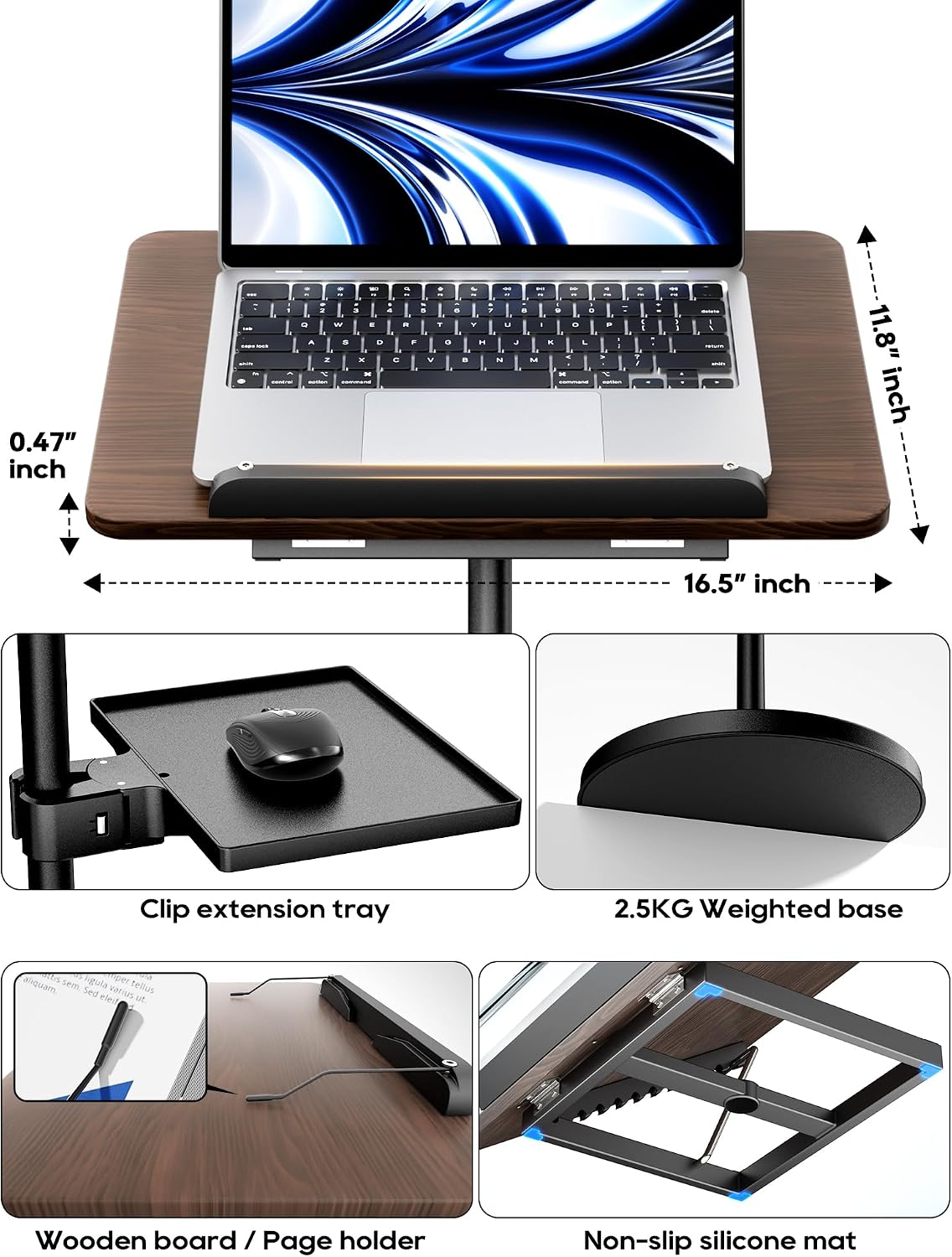 2 in 1 Adjustable Book Stand - Dual-Use Floor and Desktop Book Holder Stand, Height Adjustable 23.5-52 in, Elastic Page