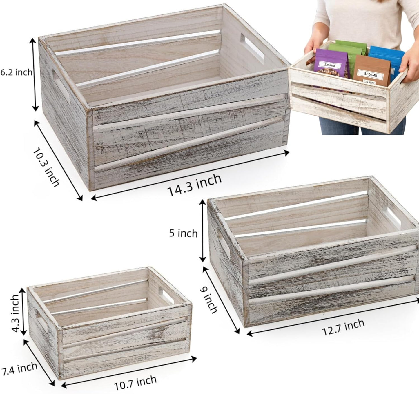 Rustic Nesting Container Bin / White / Set of 3