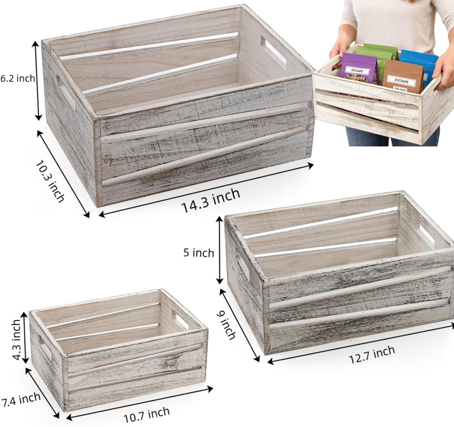 Rustic Nesting Container Bin / White / Set of 3