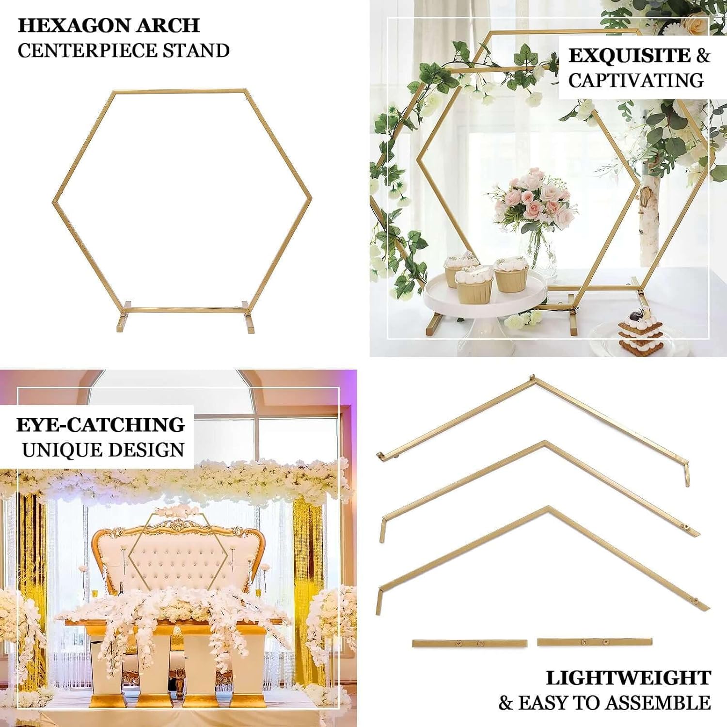 Efavormart 24" Metal Hexagon Table Wedding Arch Centerpiece Stand / Gold