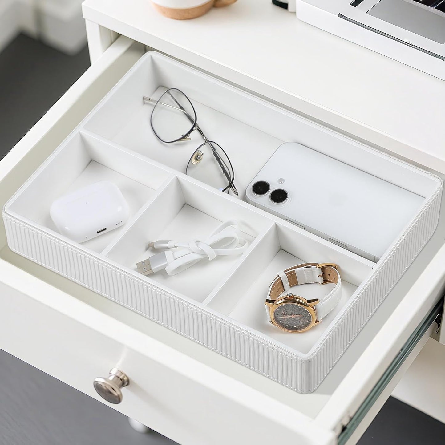 PU Leather Valet Tray / Cream-white
