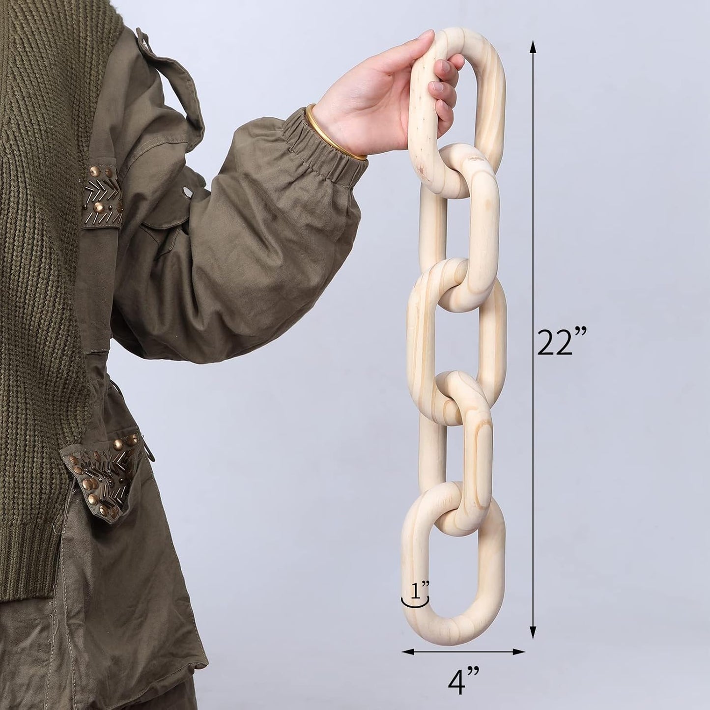 Wood Chain Link Decor boho- Hand Carved Decorative Wooden Chain / Natural