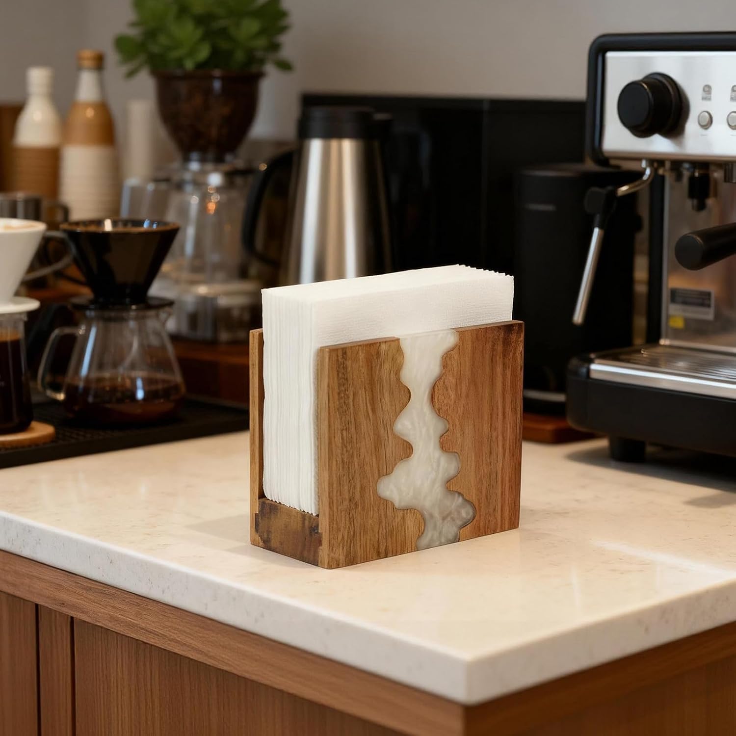 Acacia Wood Napkin Holder / Pearl White