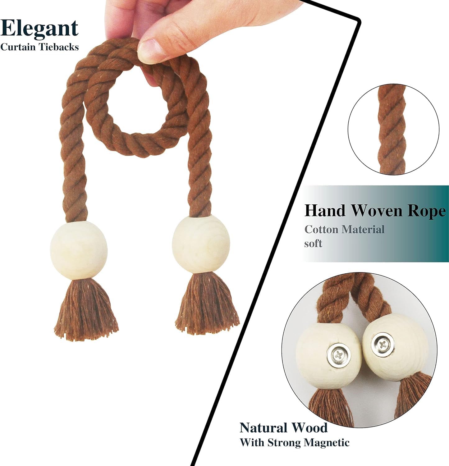Magnetic Curtain Tiebacks Decorative Tie Back Drapes Holdbacks Nieffeiy | 6 Pack Khaki Cotton Hand Woven Rope Curtain