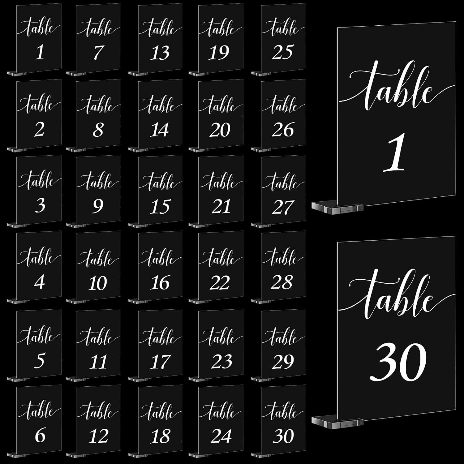 30 Pieces Acrylic Table Numbers 1-30 for Wedding Reception Clear Table Number Signs 1-30 with Stand Hexagonal Rectangle