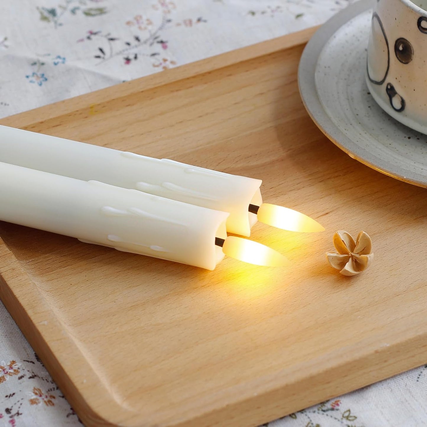 Flameless Flickering Taper Candles Two Remote, 7.5 Inch Ivory Battery Operated LED Window Candles Timer,Set of 8