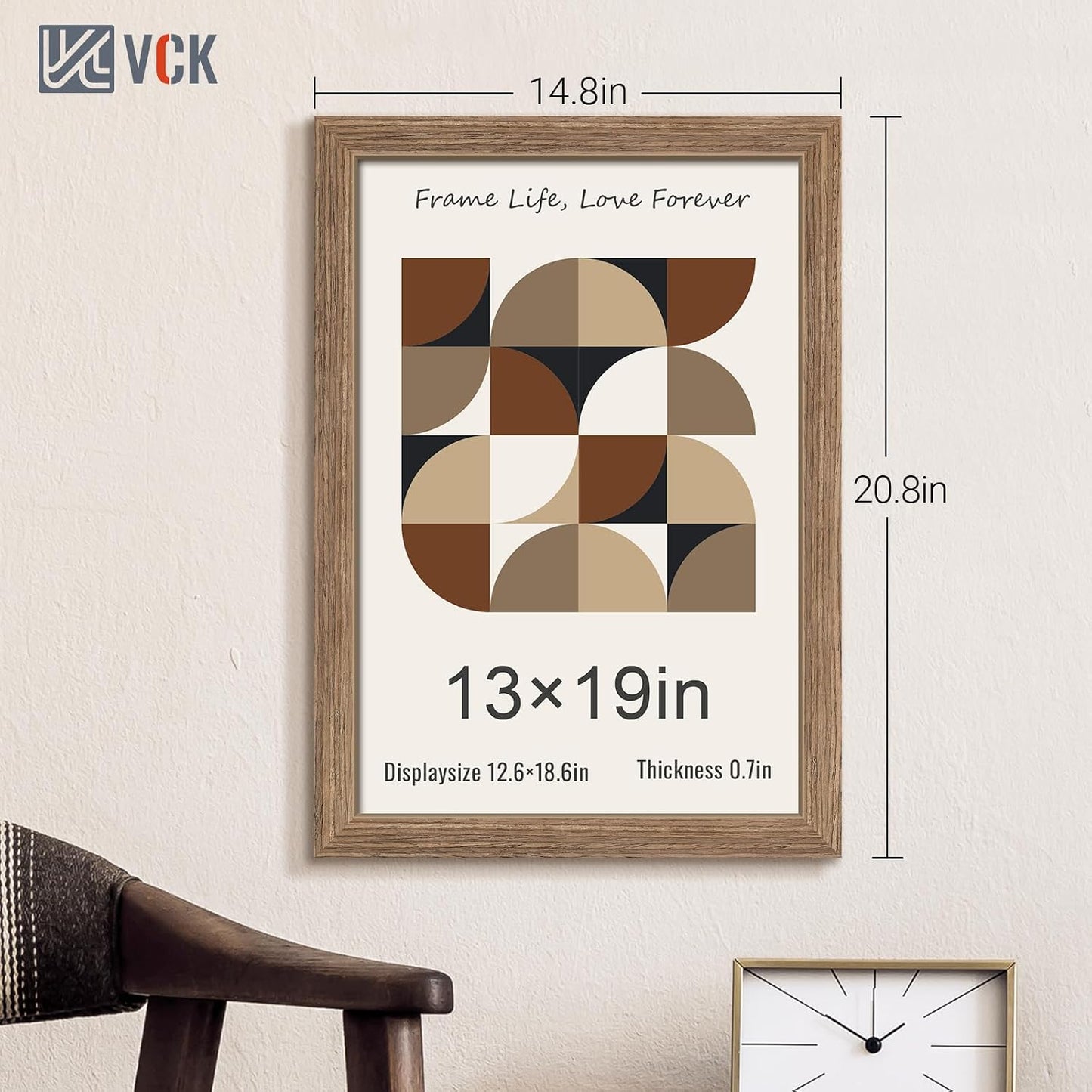 VCK 13x19 Frames 3 Pack, Walnut Poster Frame MDF Wood with Polished Plexiglass, Wall Mounting Horizontal & Vertical