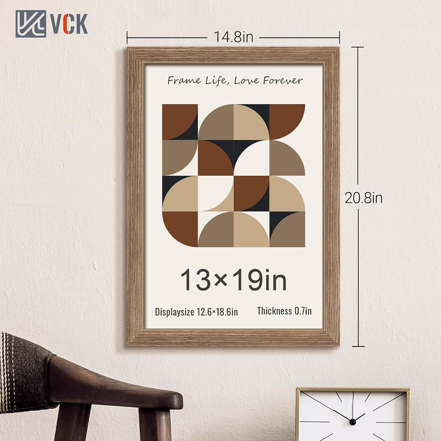 VCK 13x19 Frames 3 Pack, Walnut Poster Frame MDF Wood with Polished Plexiglass, Wall Mounting Horizontal & Vertical