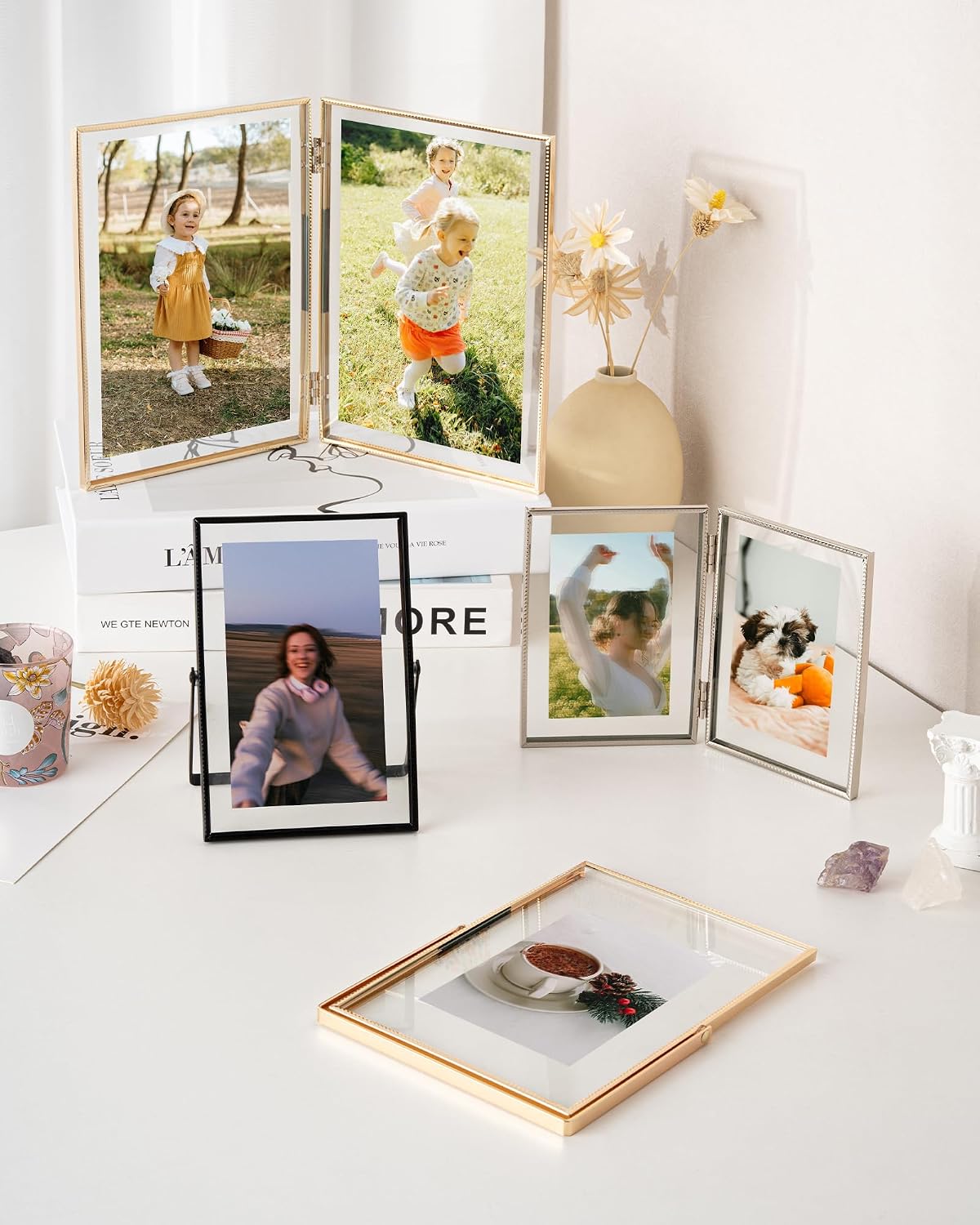 RICHFOCUS 10x12 Floating Picture Frame, Floating Display for 6x8 8x10, Beaded Metal Picture Frames with Real Glass