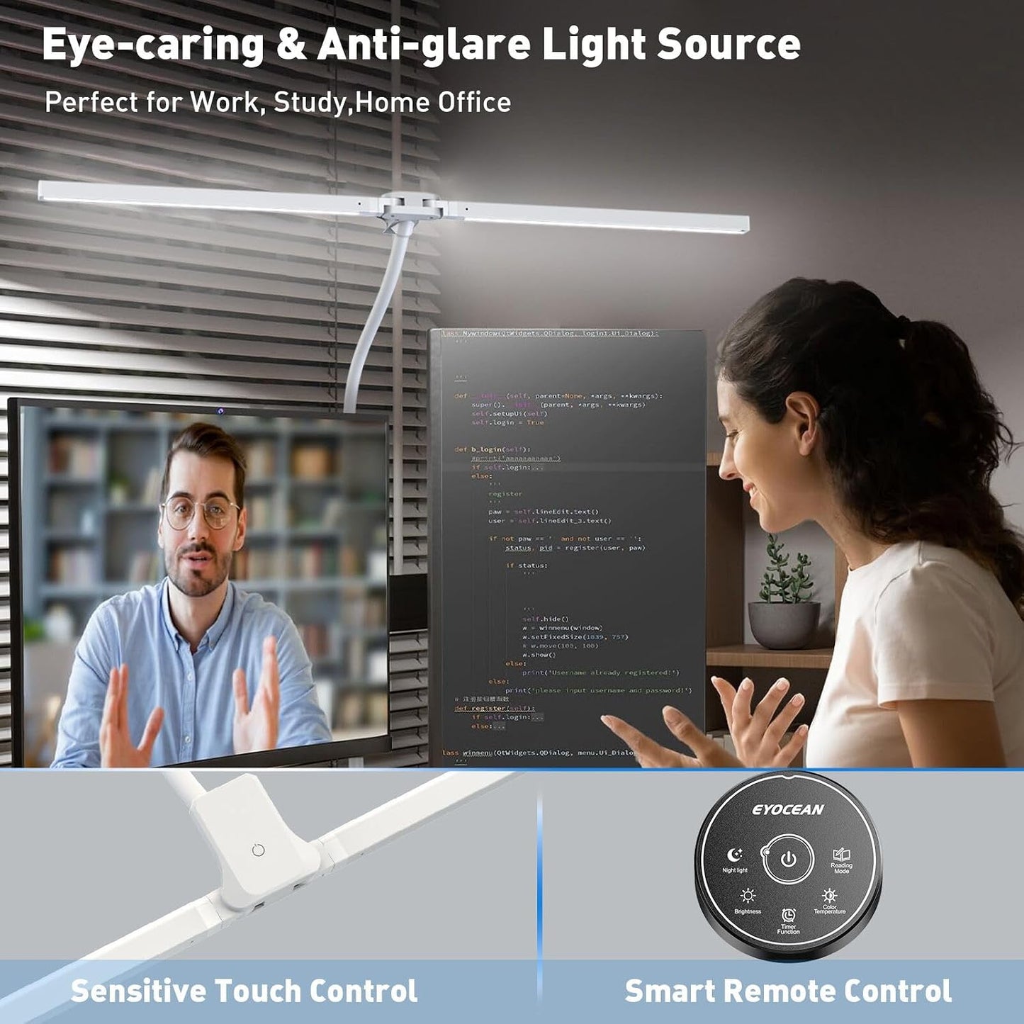 EYOCEAN Desk Lamp with Clamp, 31.5" LED Desk Lamp for Home Office, 24W Double Head Desk Light, Dimmable & Color