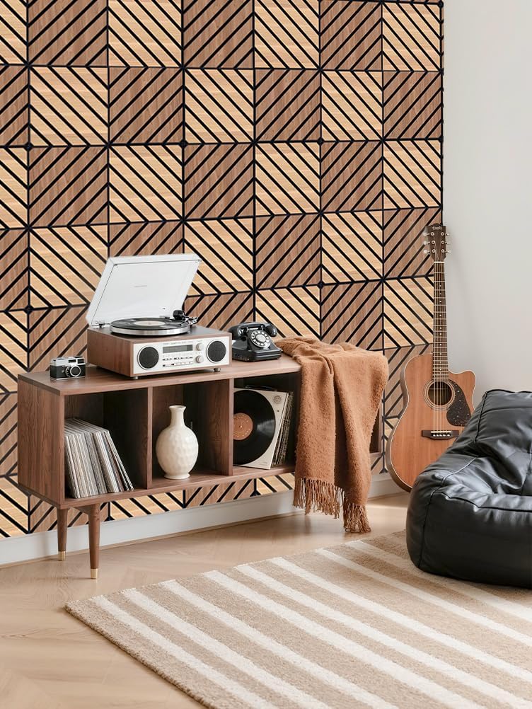 WoveN SounD Acoustic Wall Panels, Teak, 16 Pack, 12x12 in | Self-Adhesive, NRC 0.95, Carved Pattern, Sound Proof, Echo
