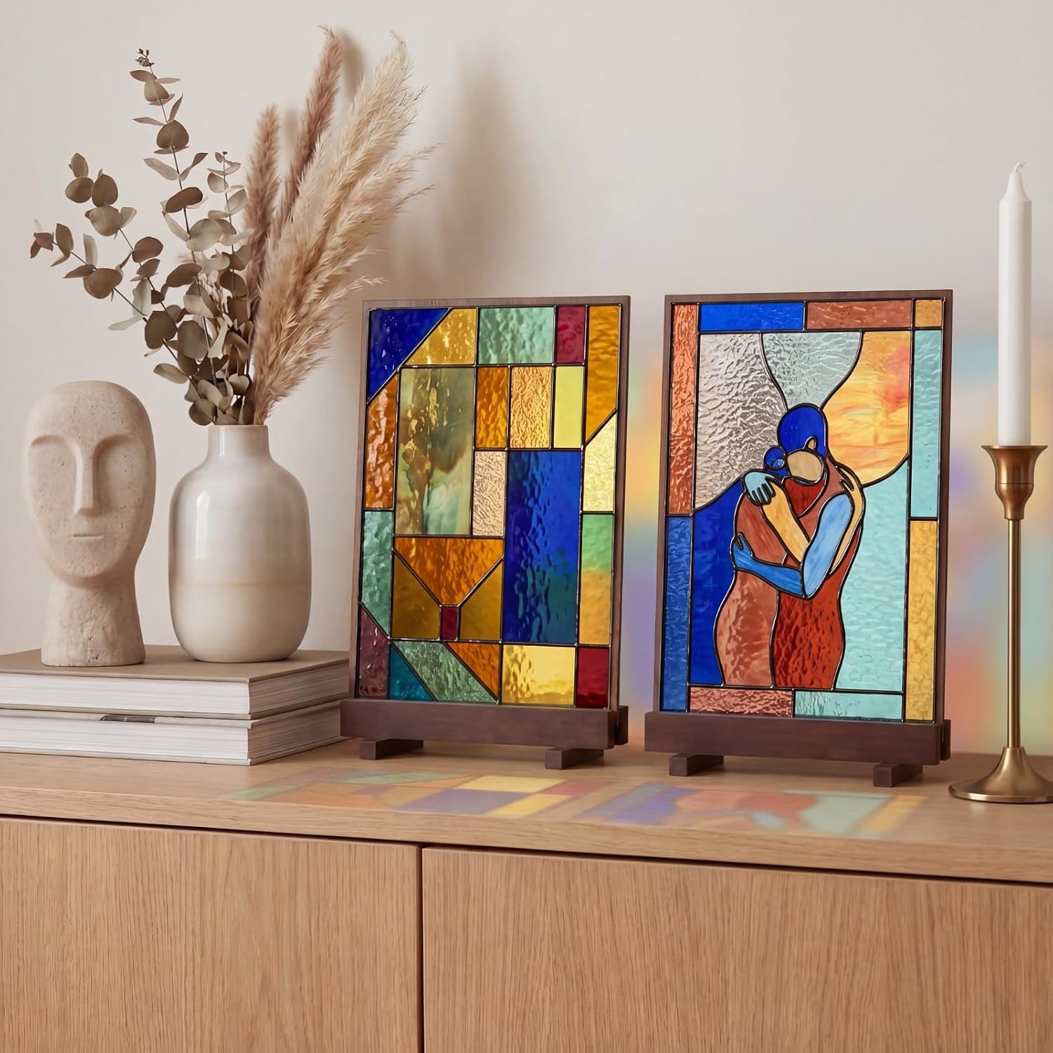 Display Stand Tile Display Stand for Art Panels Picture Photos / Walnutcolor / Wood / Set of 2