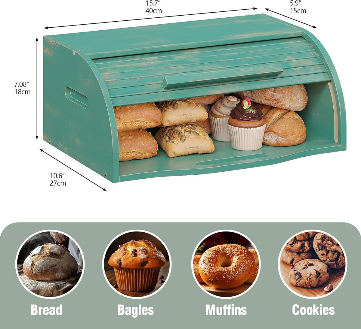 Trironsun Bamboo Roll Top Bread Box for Kitchen Countertop Large Capacity Bread Storage Bin Wooden Bread Storage