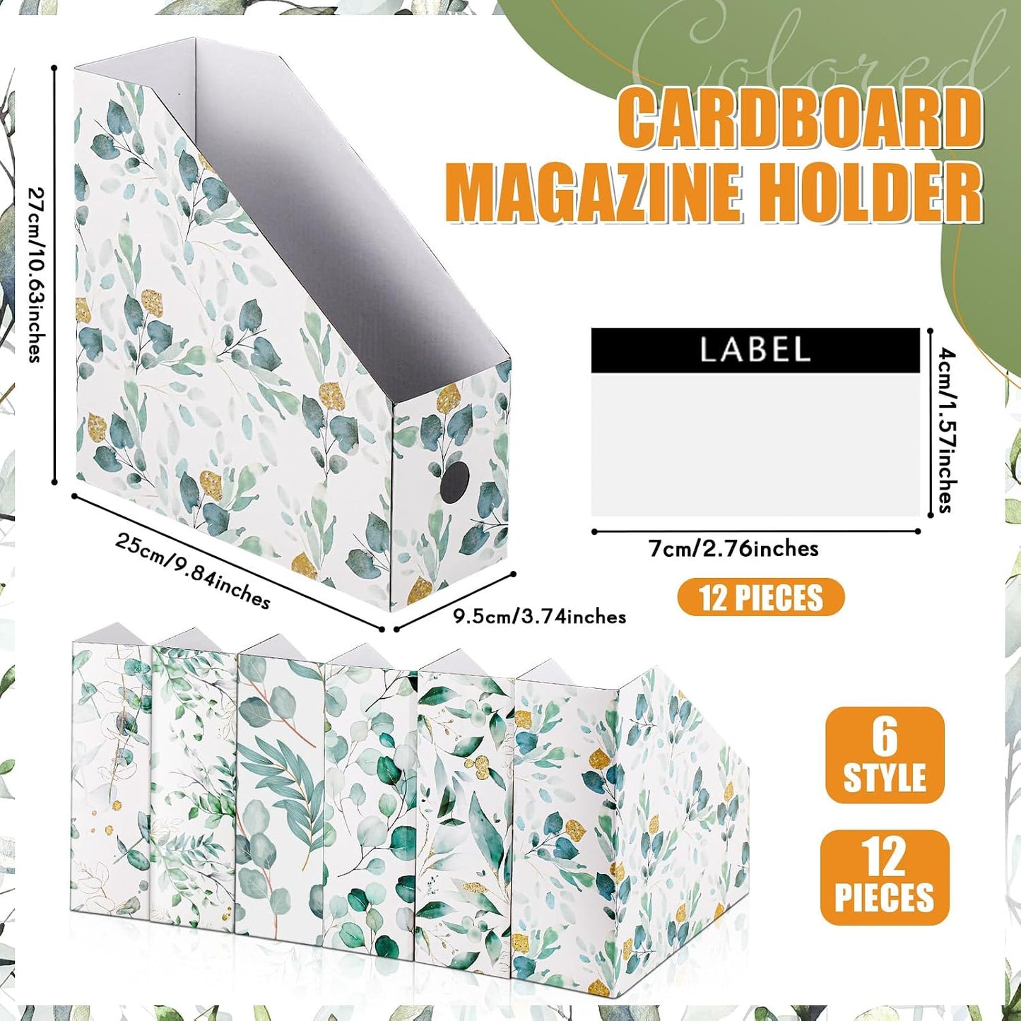 PerKoop 12 Pcs Decorative Magazine File Holders Floral Foldable File Folders Magazine Storage Boxes Rack Desk Organizer