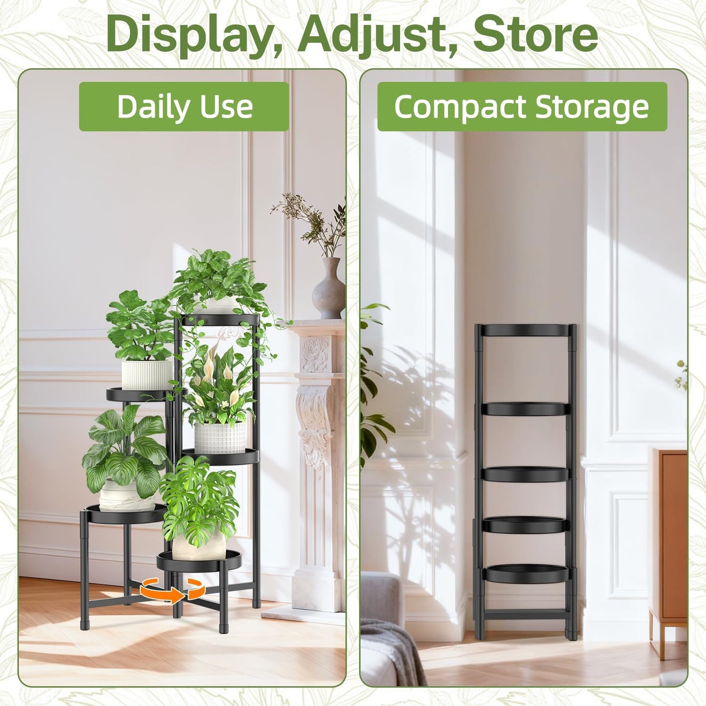 iDavosic.ly Plant Stand Indoor Outdoor, 5 Tier Metal Corner Shelf, Black | Tiered Flower Display Holder, Folding Multi