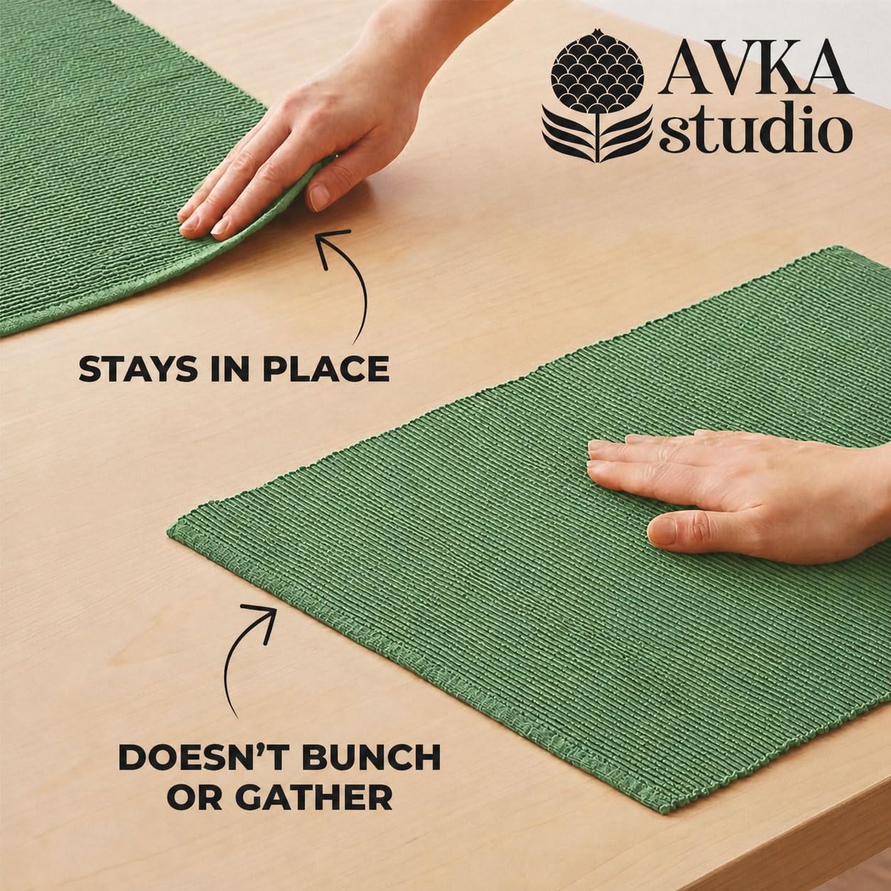 100% Cotton Ribbed Placemats - Set of 6-13 x 19 Inches - Green - Everyday/Christmas Cloth Table Mats - Thick