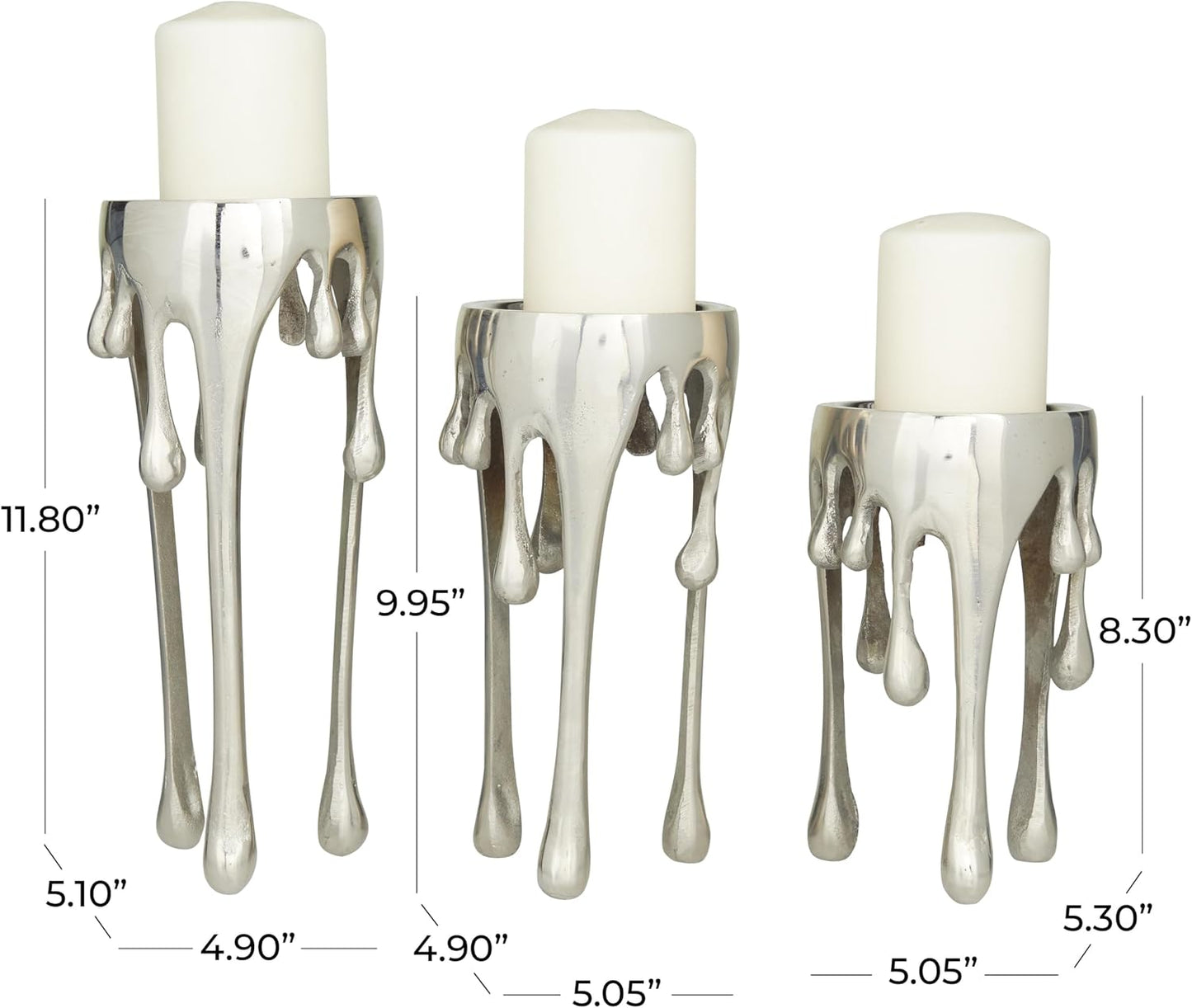 CosmoLiving by Cosmopolitan Aluminum Metal Abstract Decorative Candle Holder Melting Drip Candle Stand, Set of 3