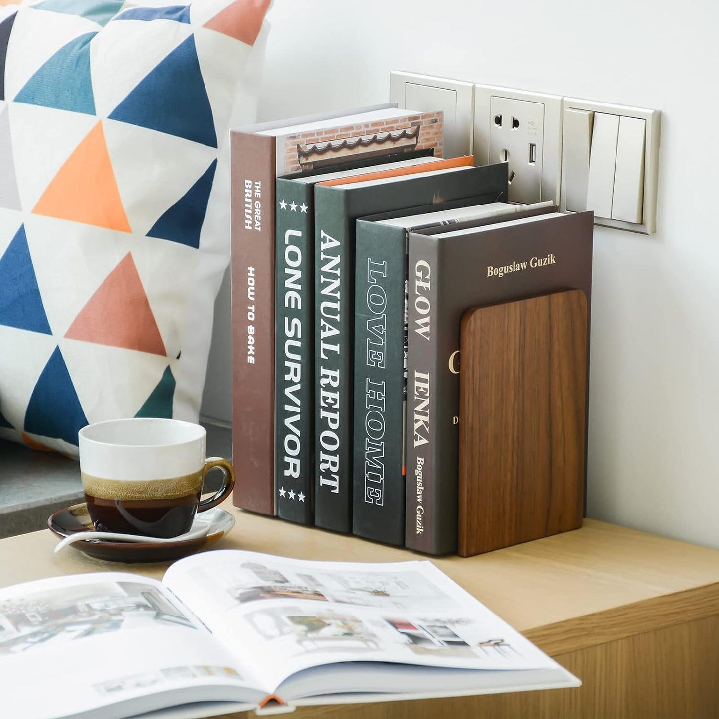 Large Bookend Hold Heavy Books- in Wood Bookends for Heavy / Walnut-s-2pair / 7 x 4 x 5 / Set of 2