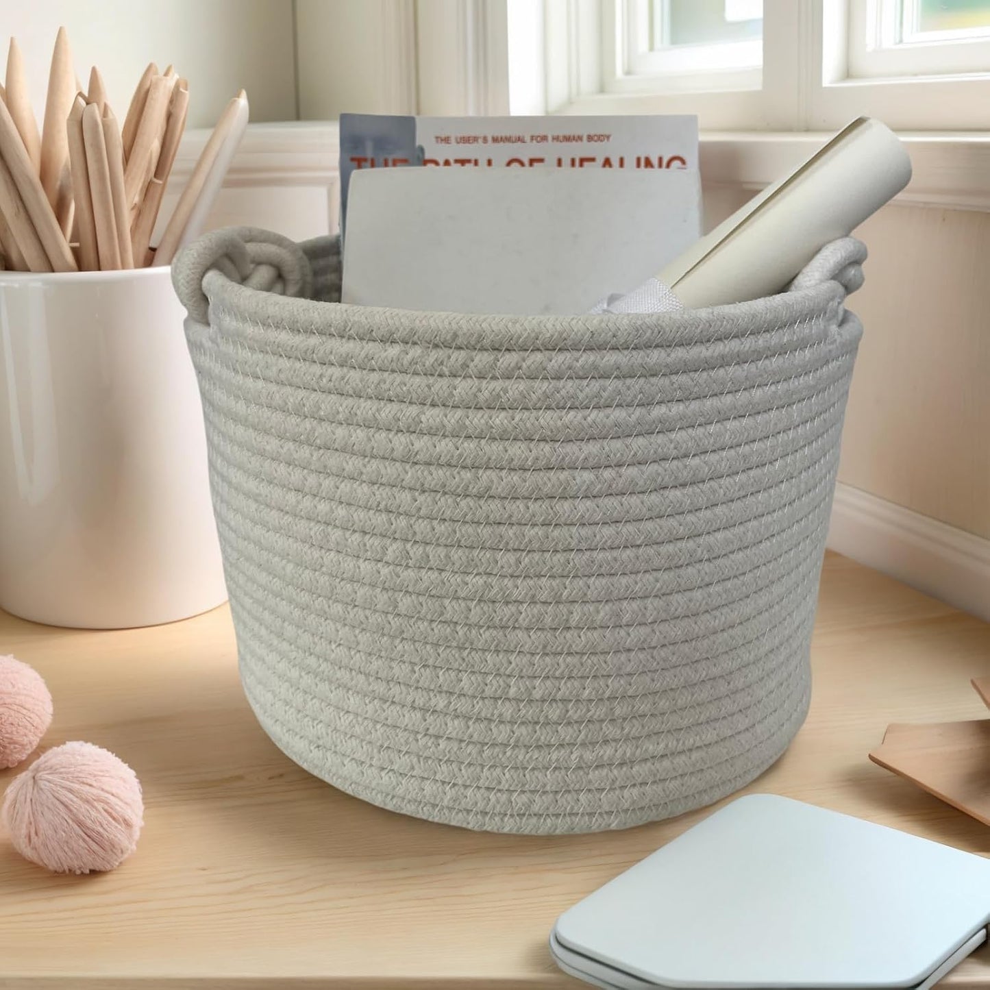 Storage Basket / Small Rope Basket / White