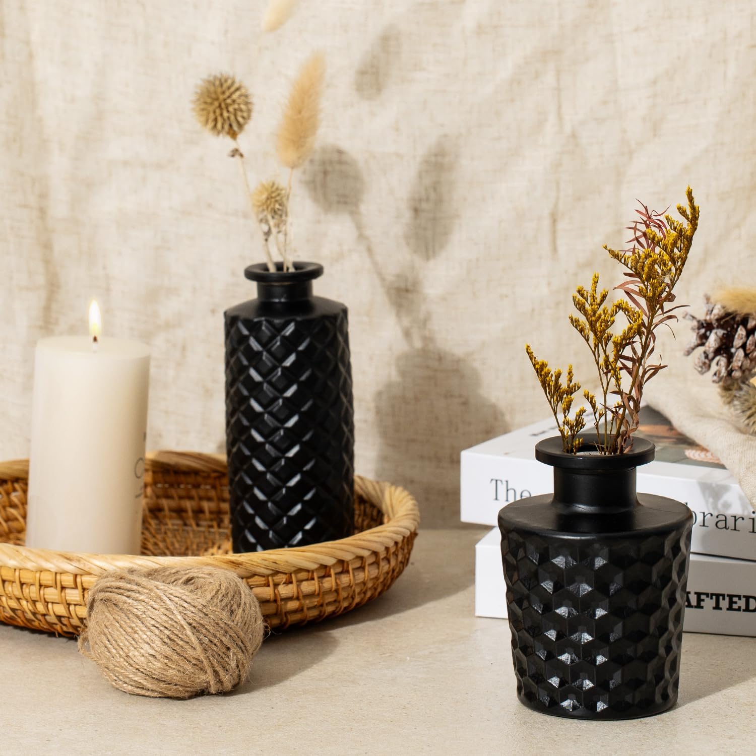 Black Glass Bud Vase Pcs / Classic Black / Set of 14