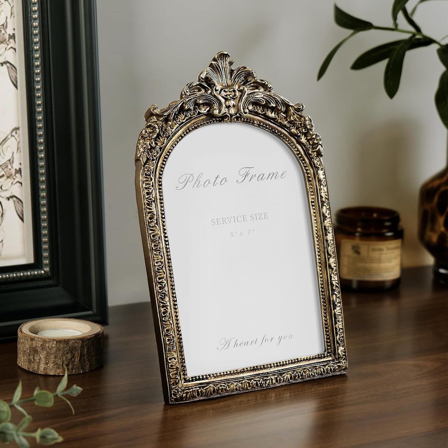 Vintage Bronze Photo Frame Hand-Crafted Resin / Vintage Arch / 5 x 7 / Gold