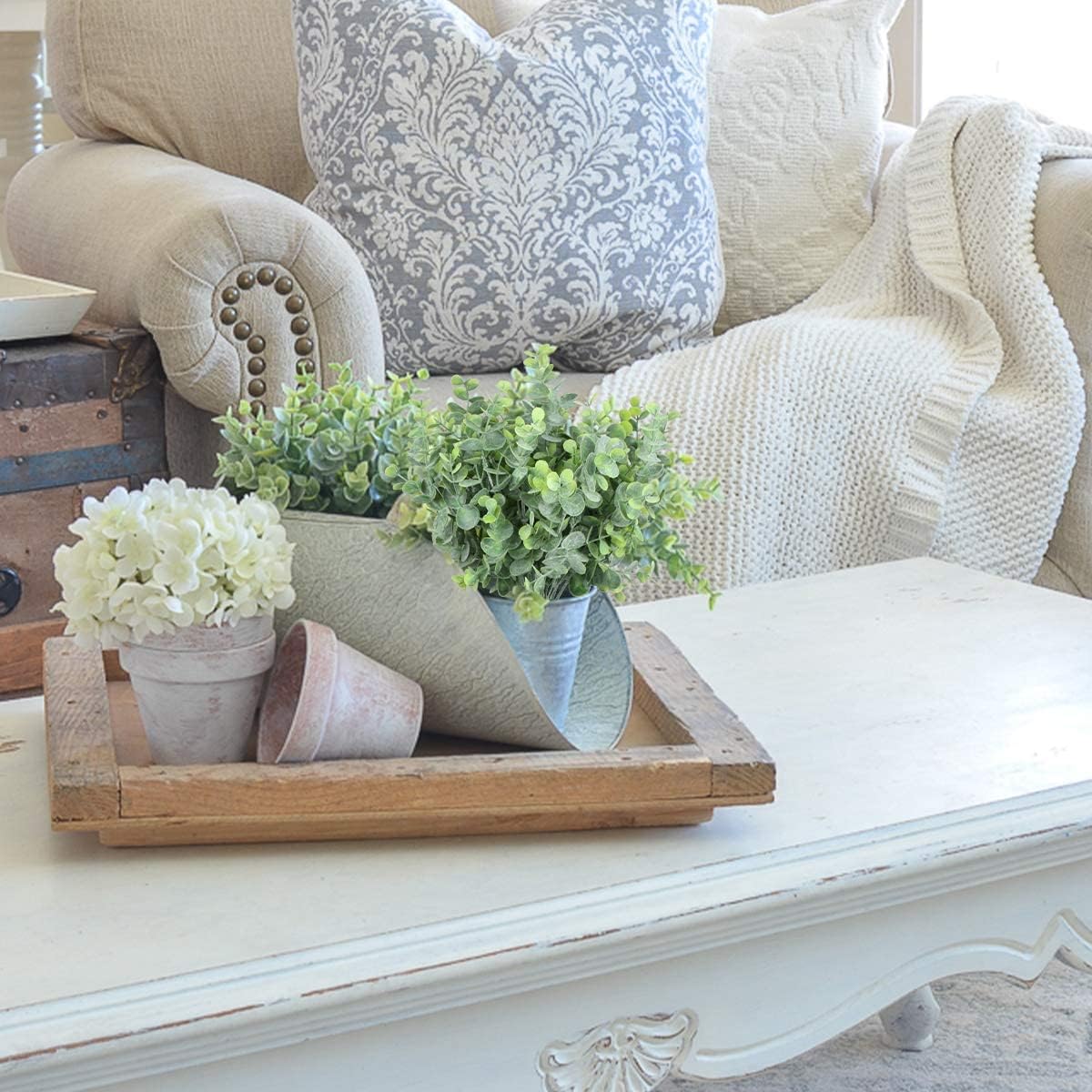 Artificial Eucalyptus Stems Outdoor Plants Farmhouse Plastic Greenery / Dusty Eucalyptus / Set of 6