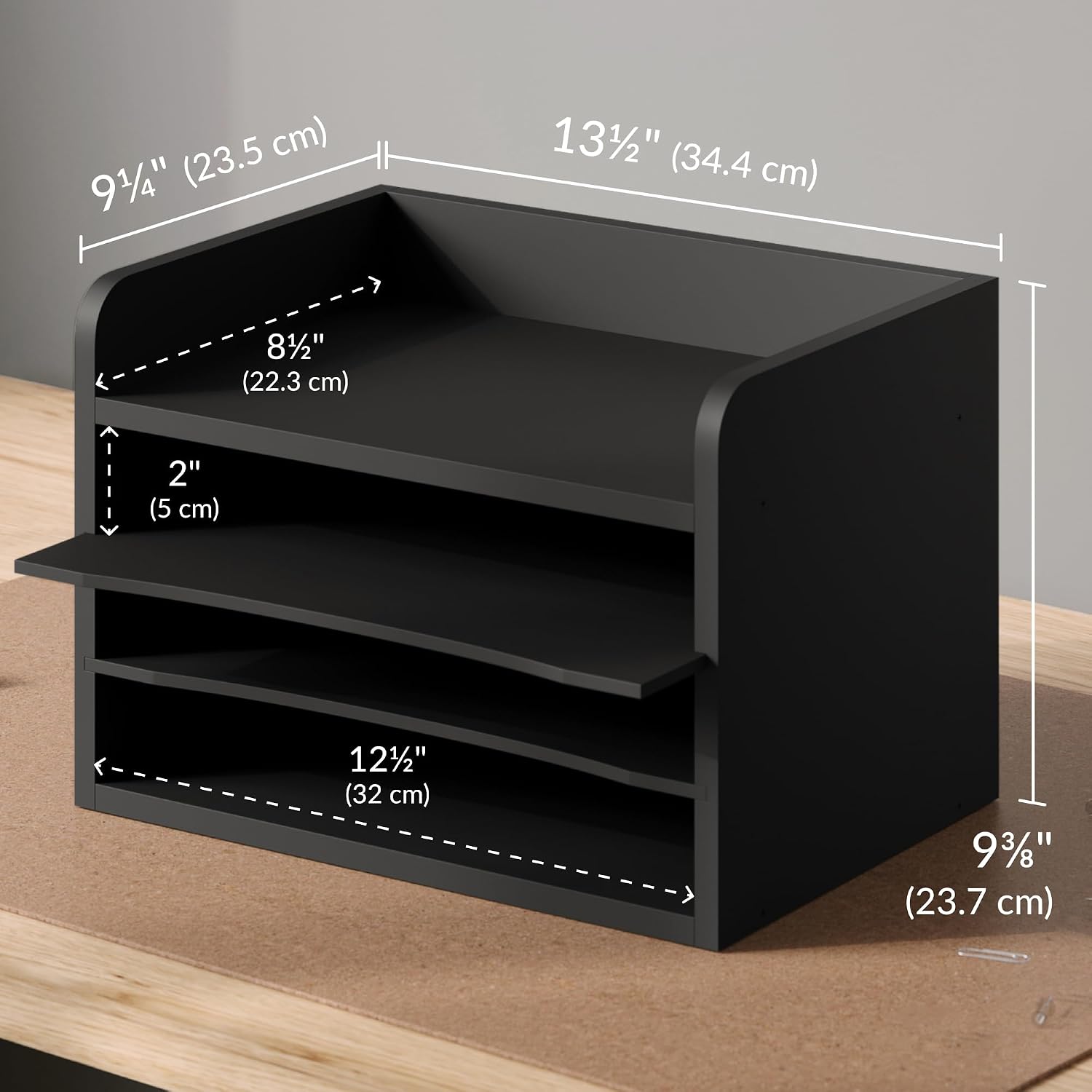 Ballucci File Organizer, 4-Tier Office Desk Organizer, Open Top Wood Paper Organizer for Classroom, Mail Sorter Paper