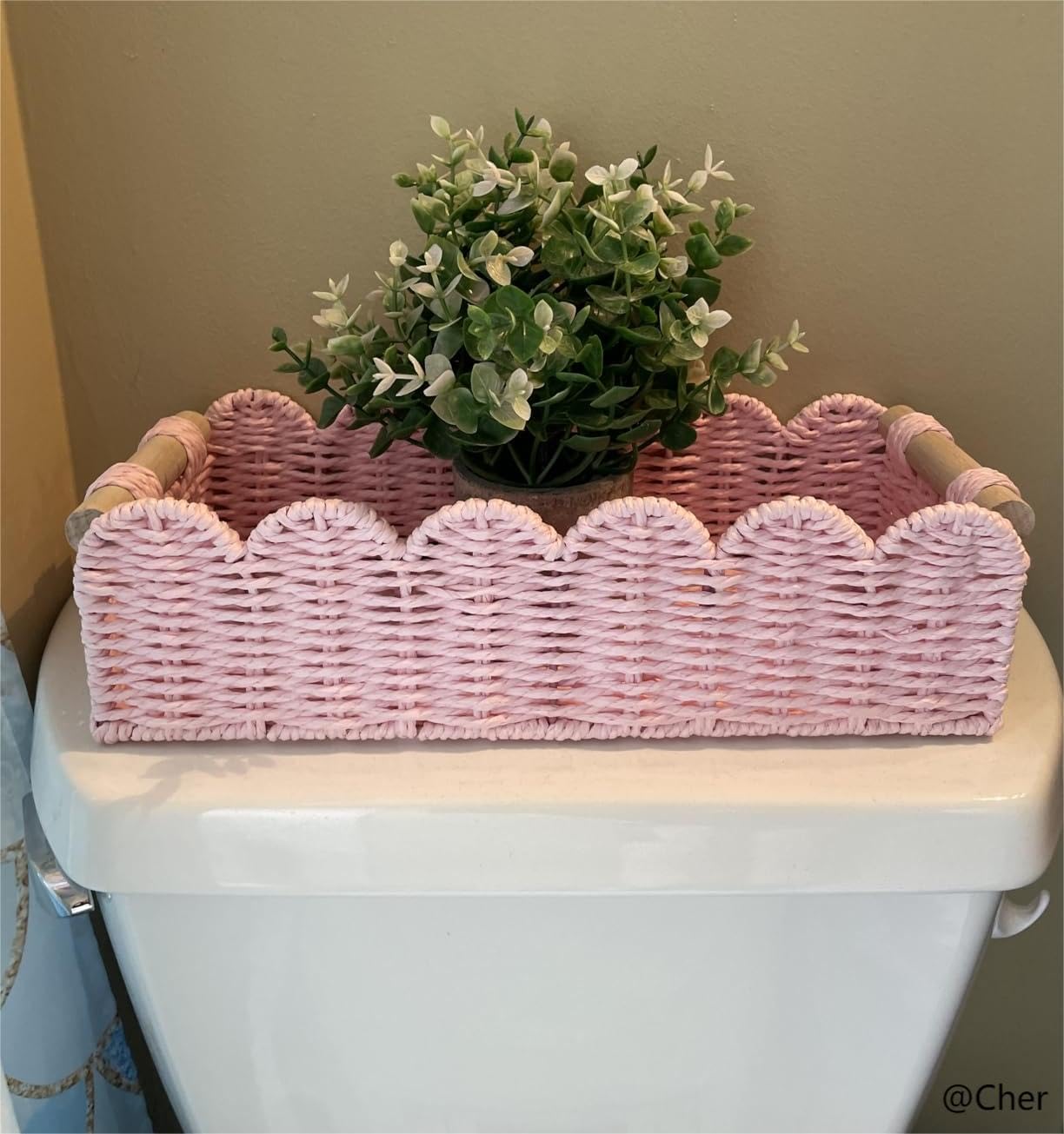 Paper Rope Scalloped Edge Gift Basket Empty / Pink / 14 x 6.3 x 3.9 / M - In